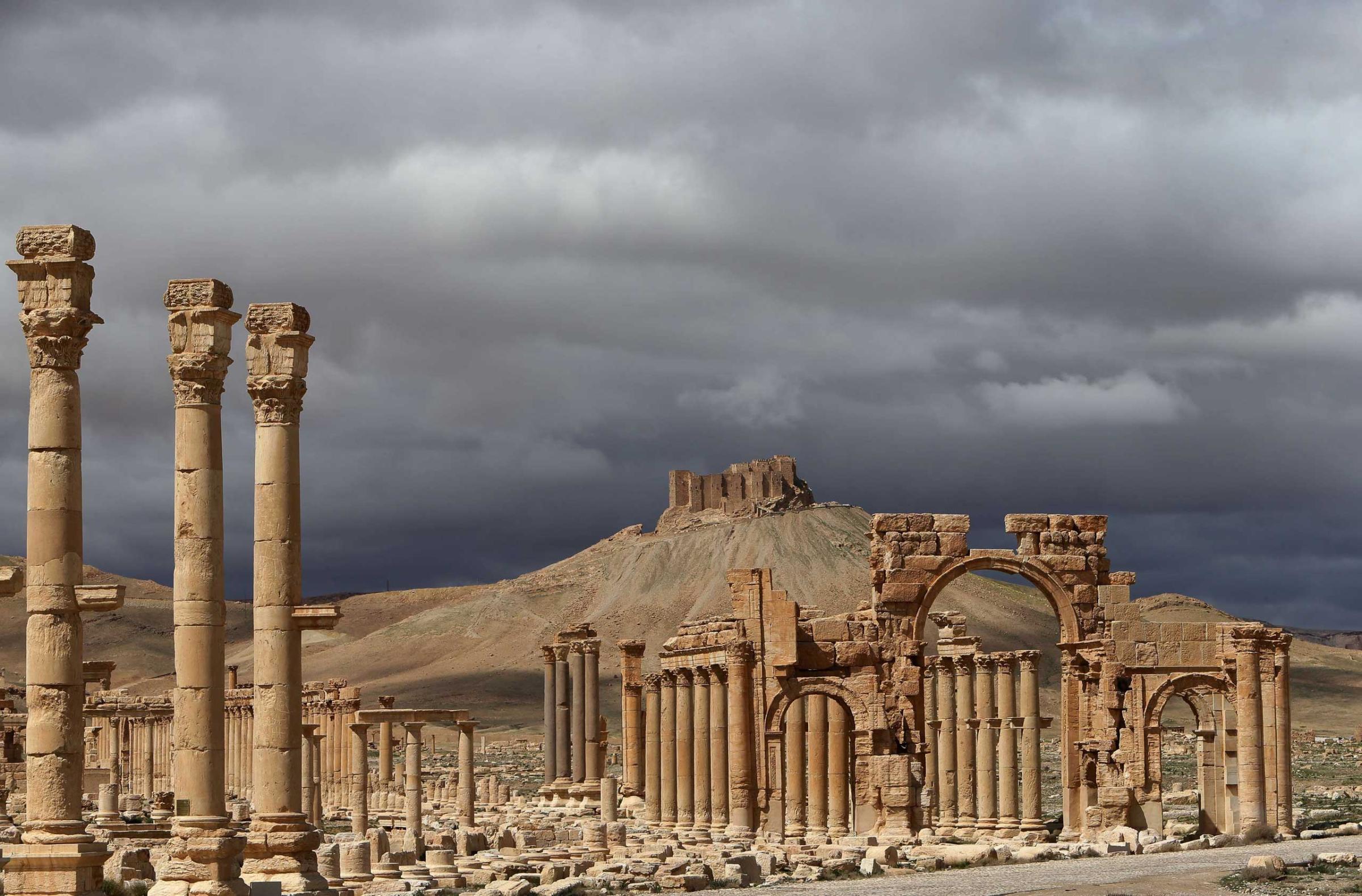 A partial view of the ancient oasis city of Palmyra, Syria in 2014.