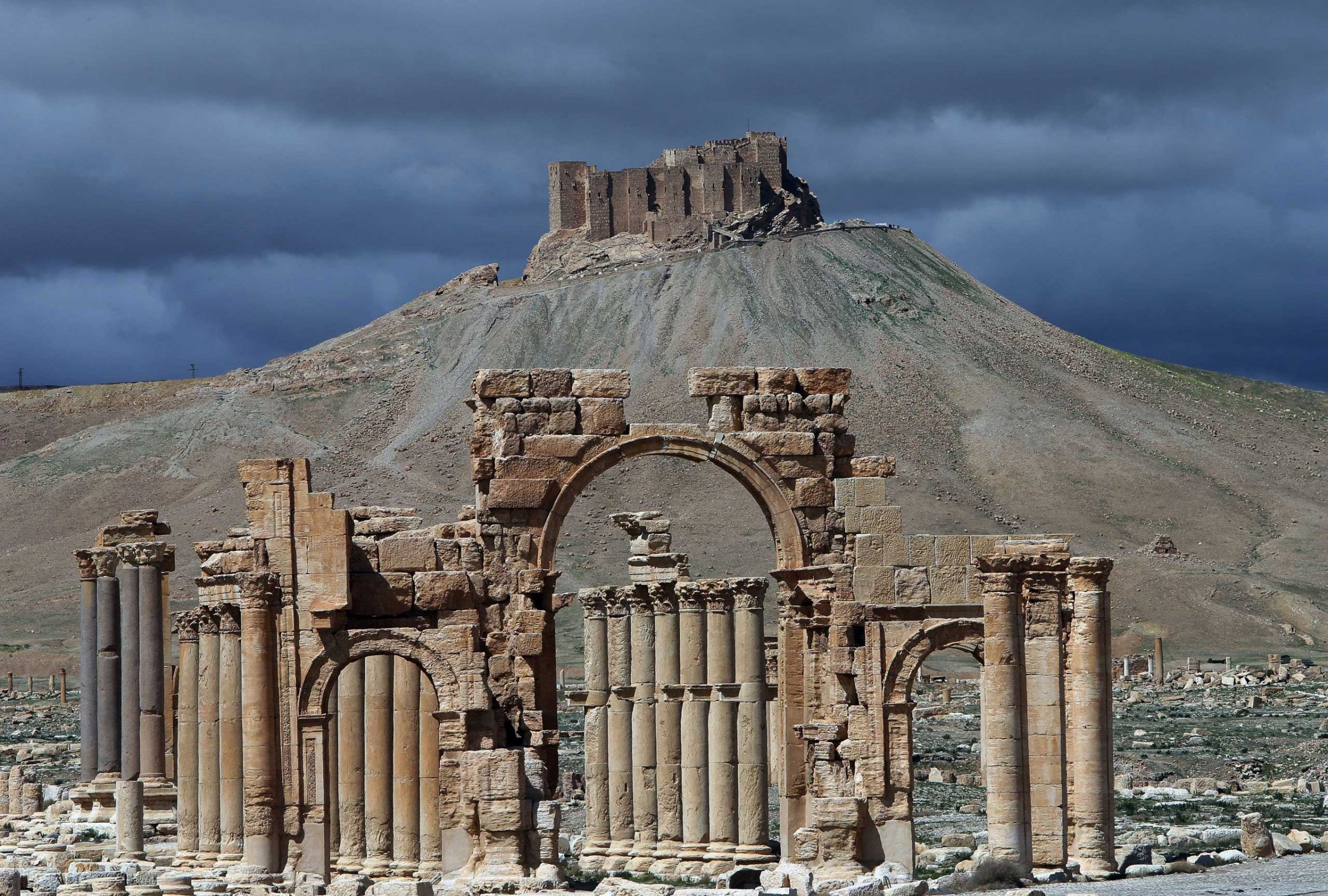 Part of the ancient oasis city of Palmyra, Syria in 2014.