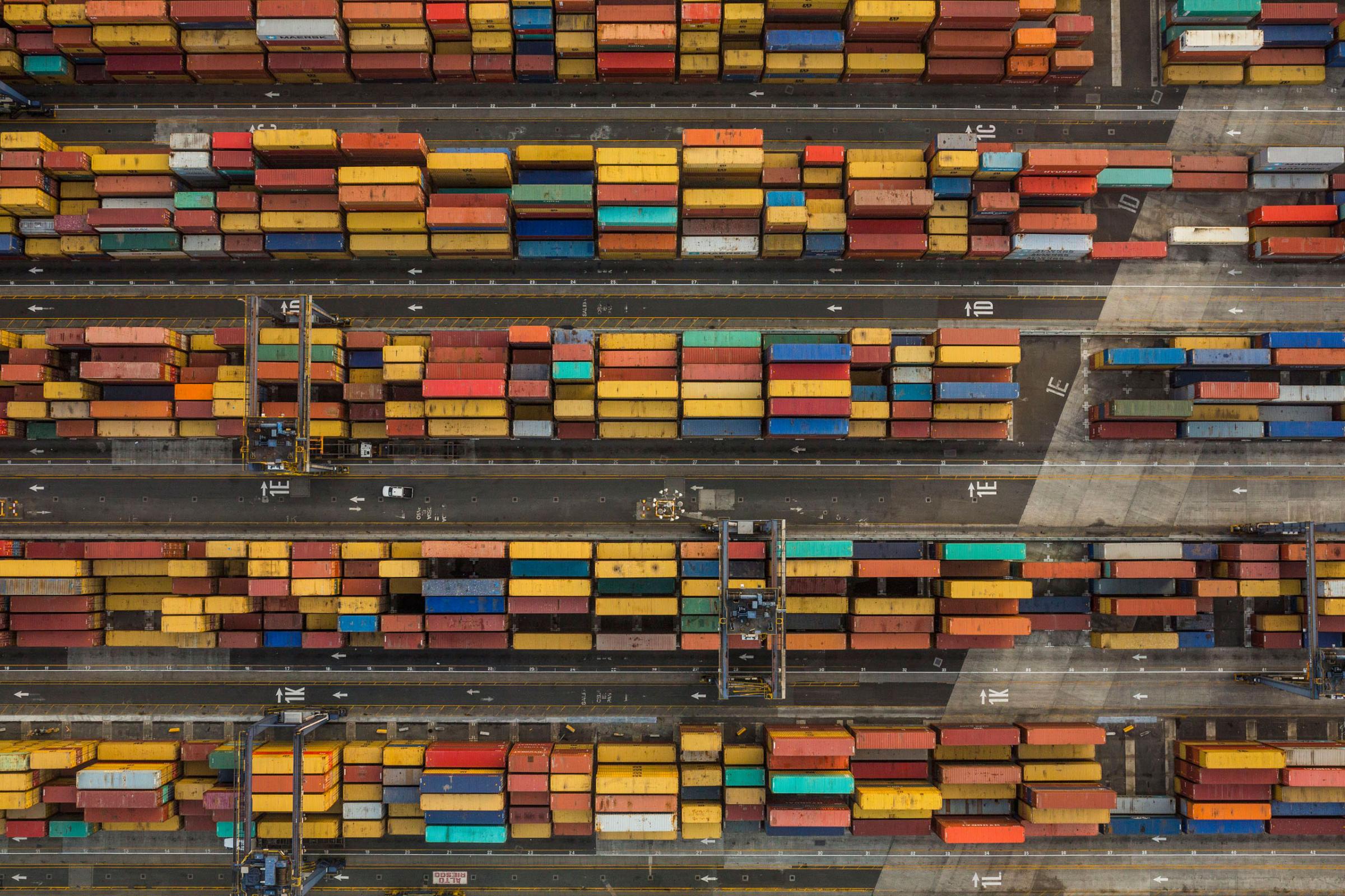 Container cargo yard on the Panama City side of the canal, where containers are transported by rail across the Isthmus of Panama. April, 22, 2015.