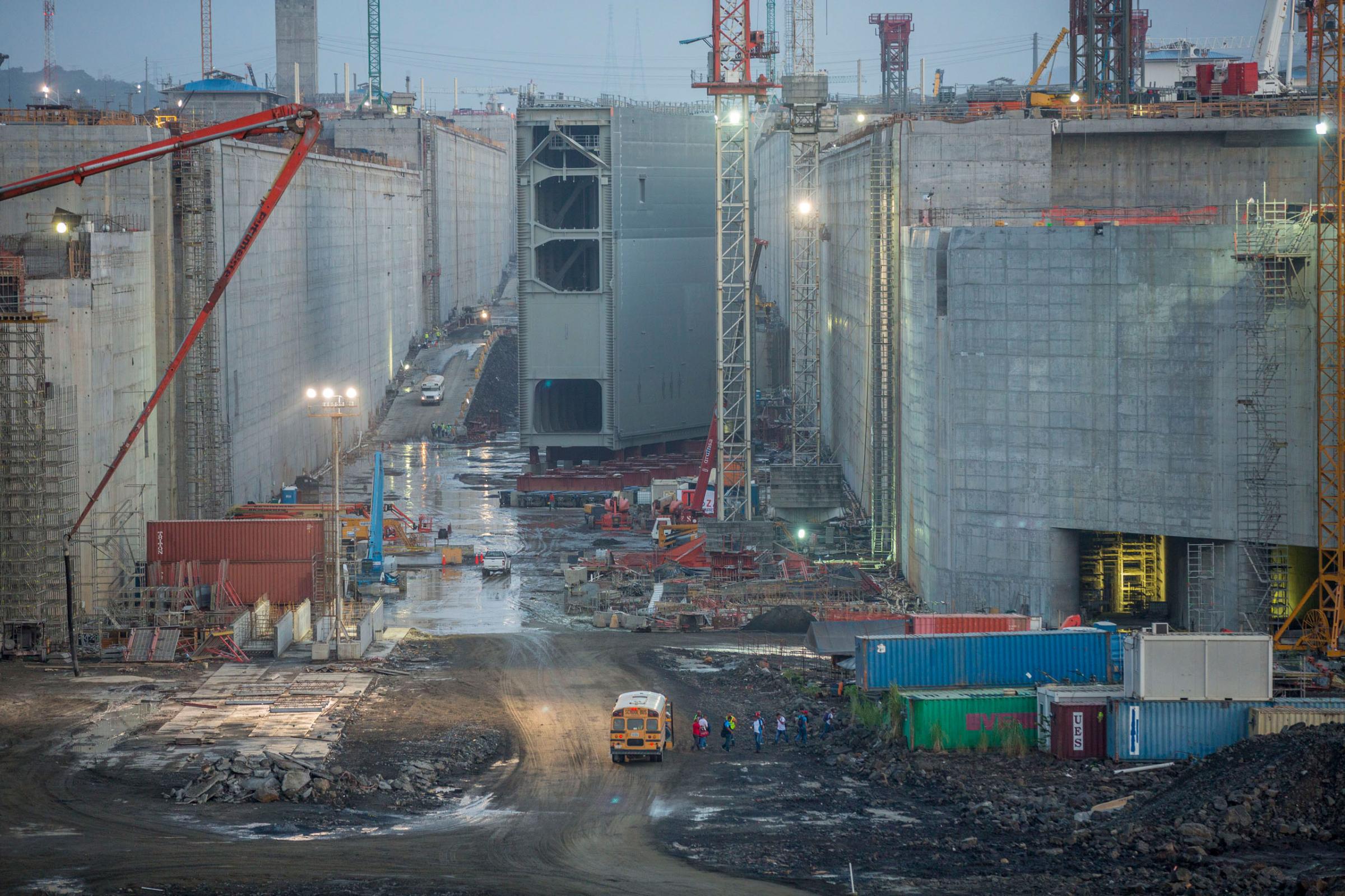The final  lock gate waits to be installed on the Pacific side of the   Panama Canal Expansion project. April 23, 2015.