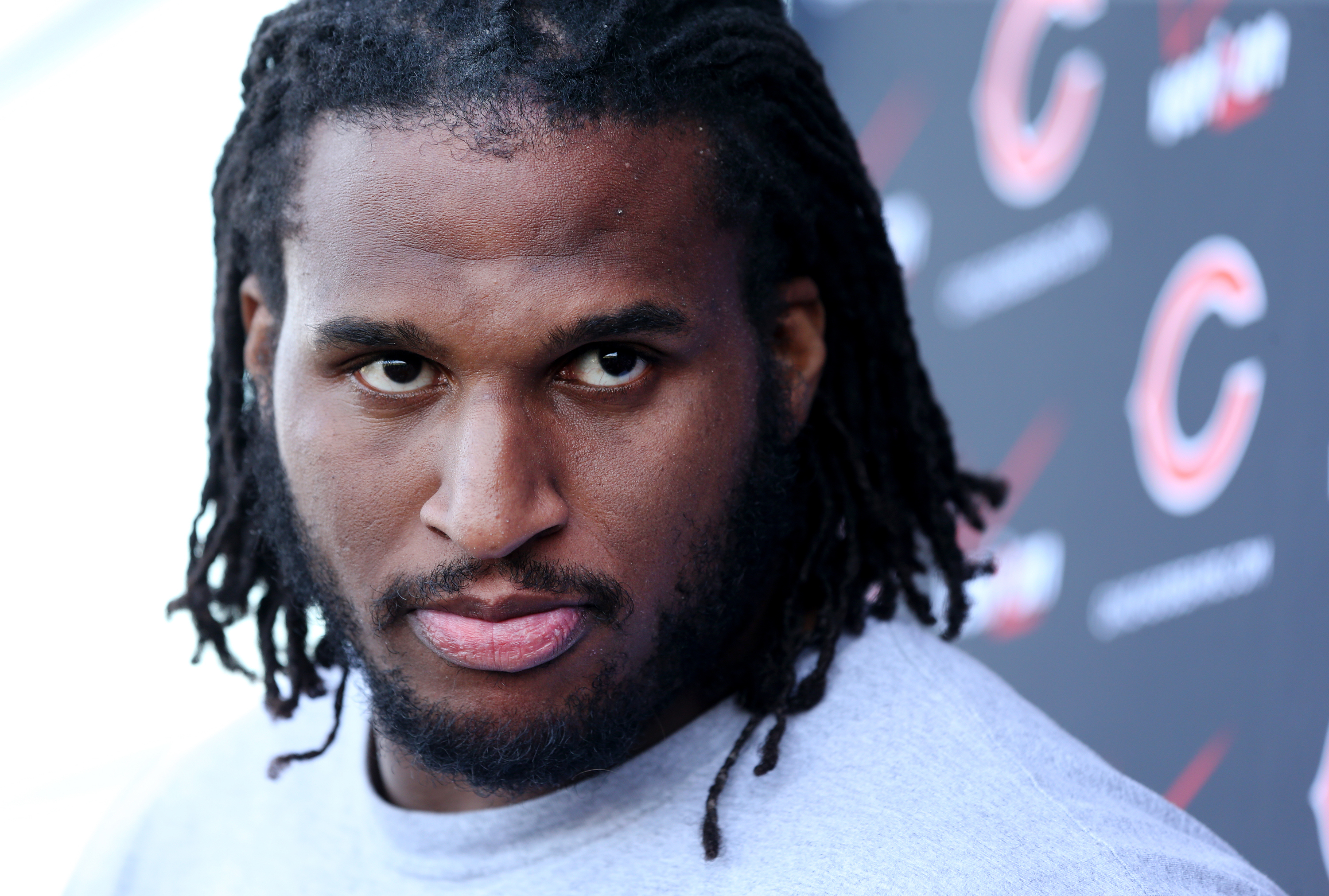 Chicago Bears defensive tackle Ray McDonald speaks with the media after minicamp on Tuesday, April 28, 2015, at Halas Hall in Lake Forest, Ill. The team released McDonald after he was arrested Monday on a domestic violence charge.