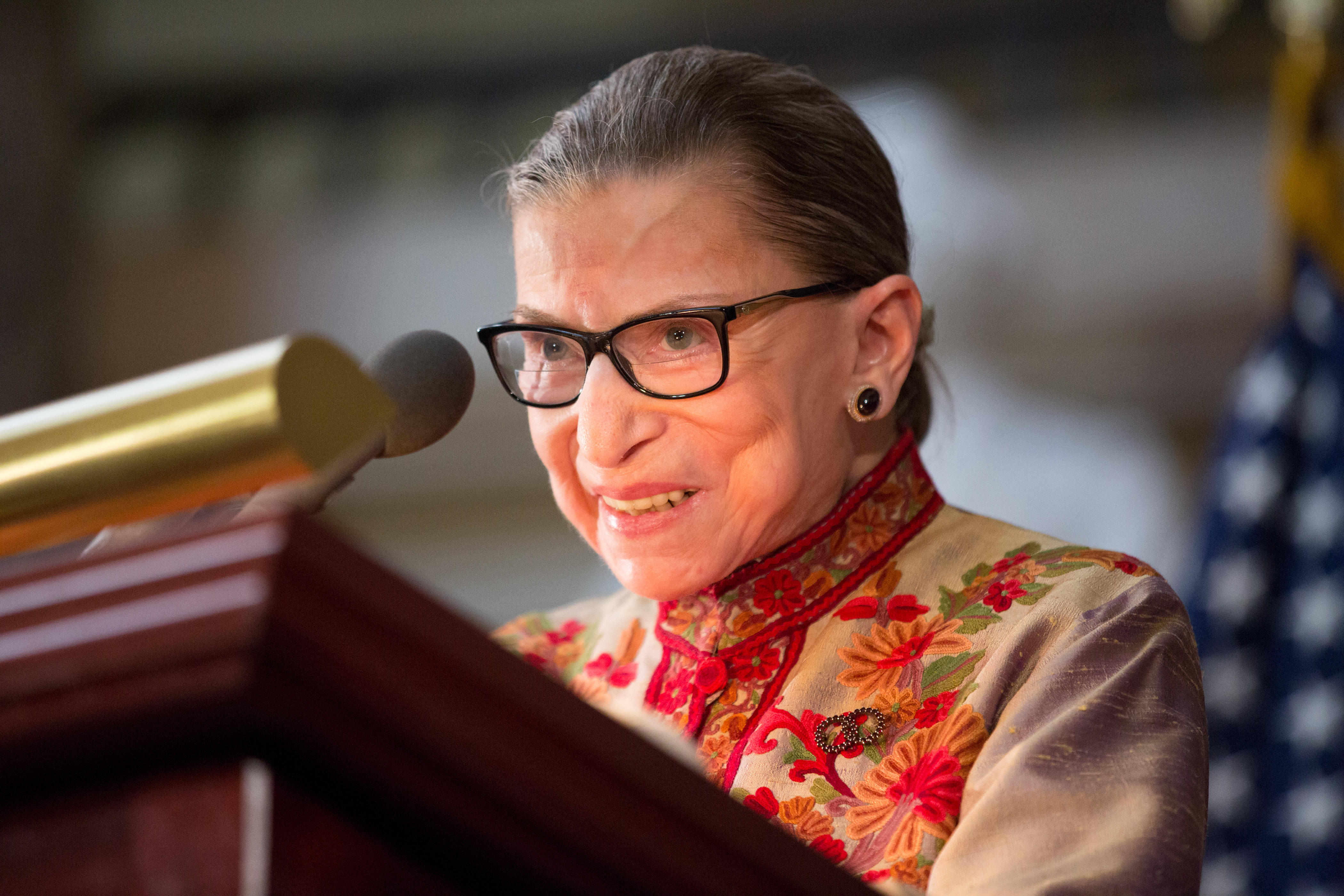 U.S. Supreme Court Justice Ruth Bader Ginsburg speaks at an annual Women's History Month reception hosted by Pelosi in the U.S. capitol building on Capitol Hill in Washington, D.C. on March 18. (Allison Shelley—Getty Images)