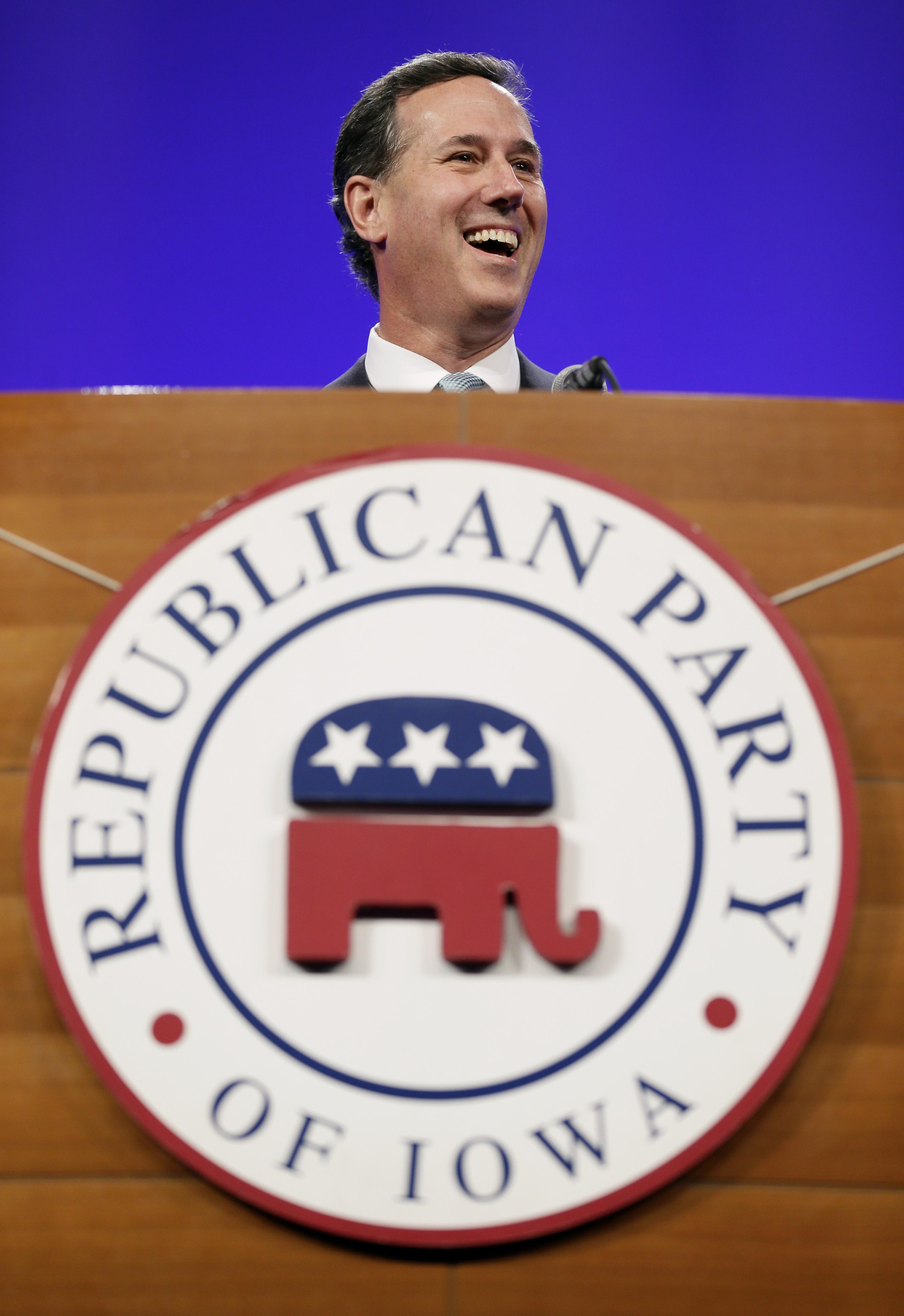 Former Pennsylvania Sen. Rick Santorum speaks during the Iowa Republican Party's Lincoln Dinner, on May 16, 2015, in Des Moines. (Charlie Neibergall—AP)