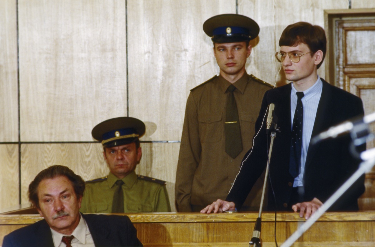 Mathias Rust, a west german teenager who landed a Cessna sports plane in Red Square on May 28, 1987, on trial for invading Soviet air space. (Sovfot / UIG / Getty Images)