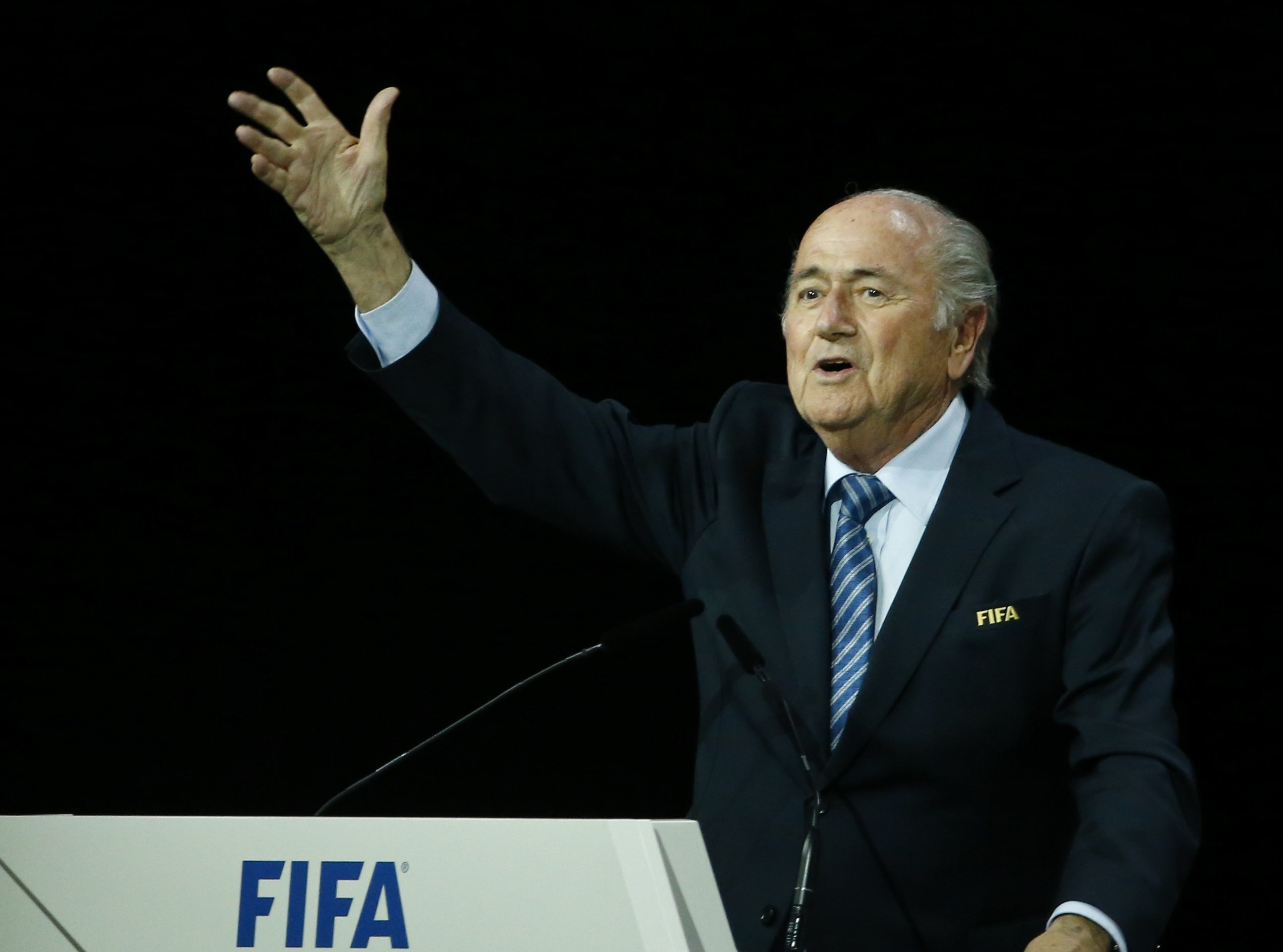 FIFA President Sepp Blatter speaks after he was re-elected at the 65th FIFA Congress in Zurich on May 29, 2015. (Ruben Sprich—Reuters)