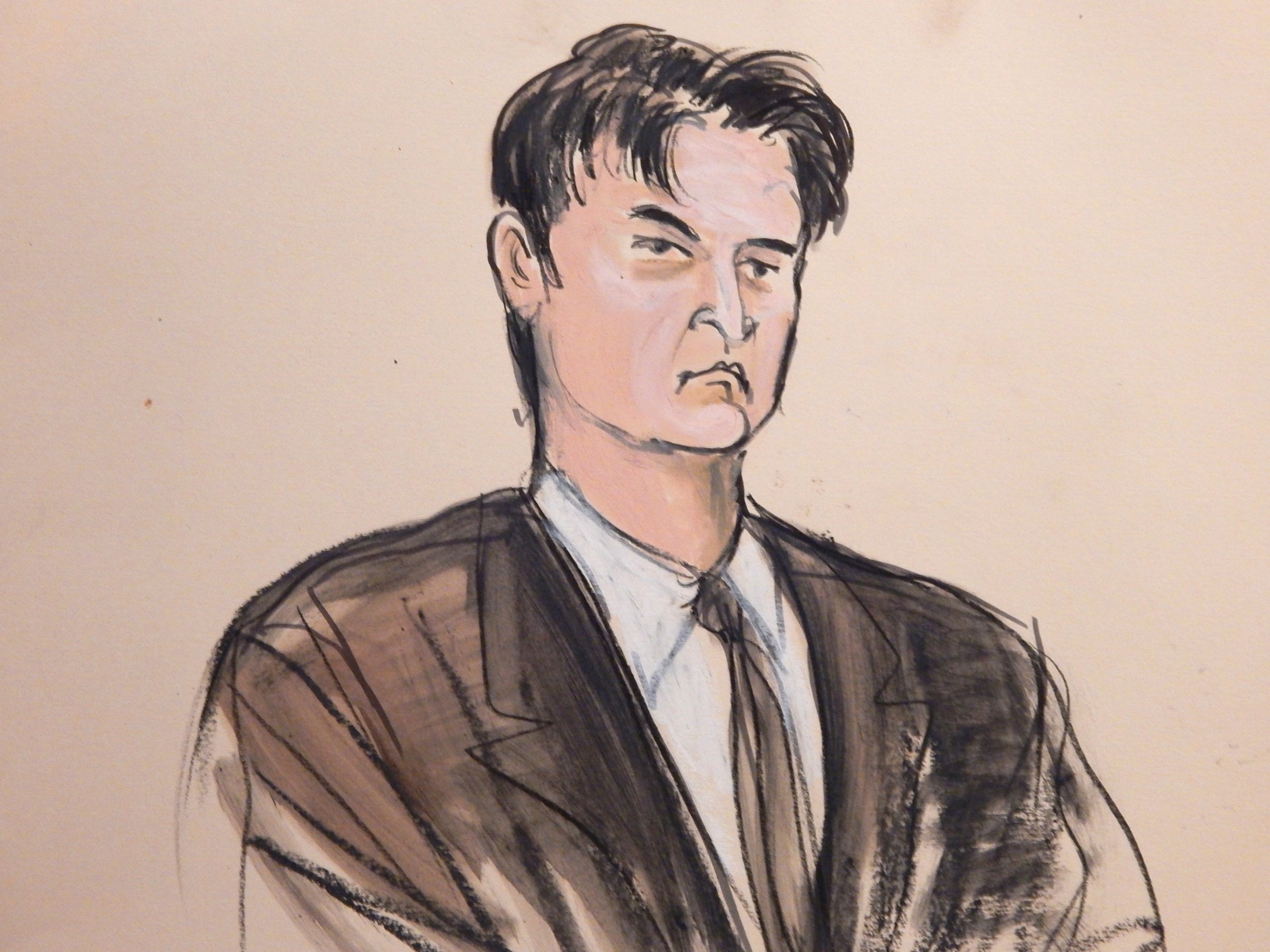 This Feb 4, 2015, file courtroom sketch, shows defendant Ross William Ulbricht as the deputy recites the word guilty multiple times during Ubrichts trial in New York.