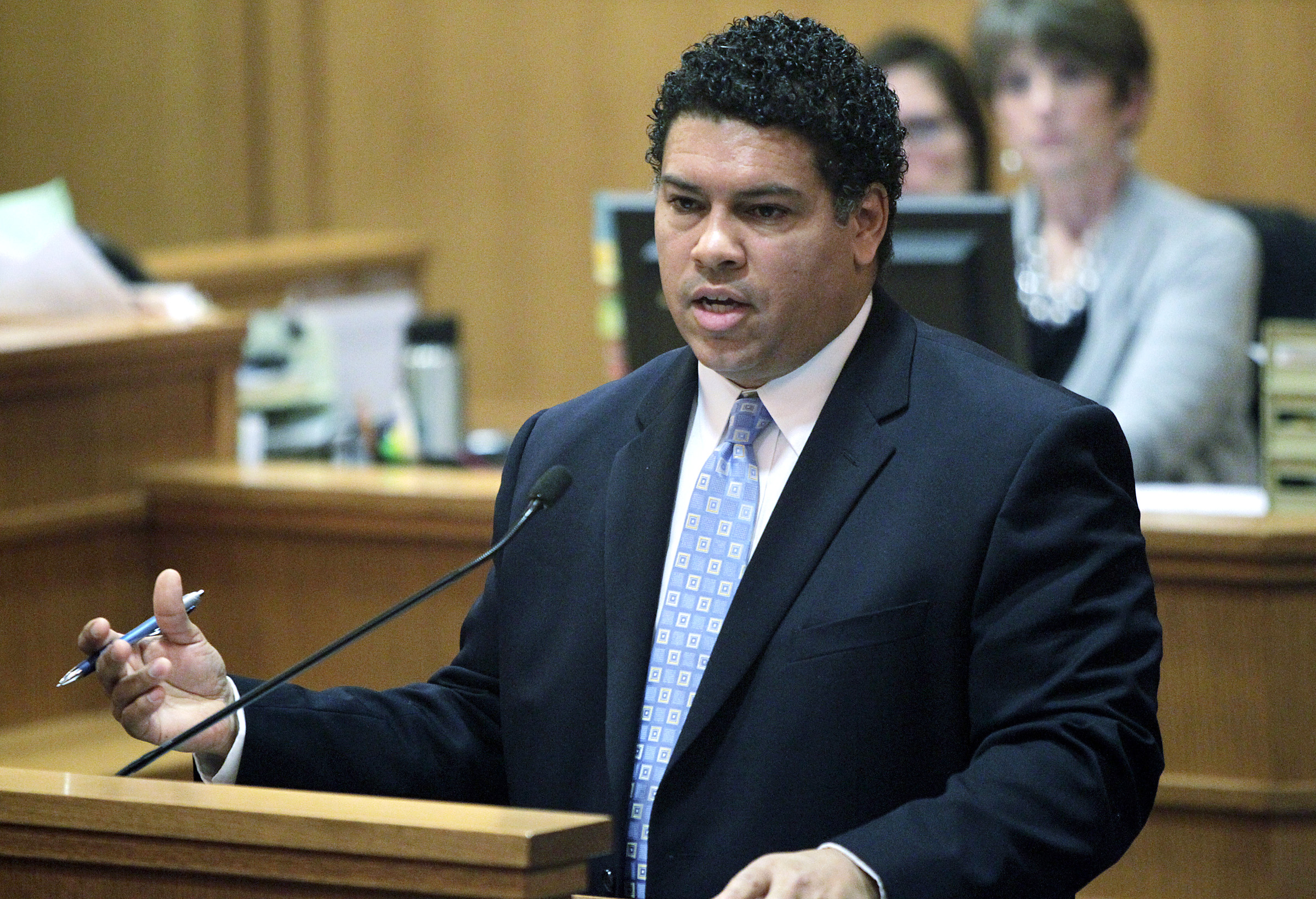 In this Feb. 26, 2013 file photo, Dane County, Wisconsin, District Attorney Ismael Ozanne speaks in a  Madison, Wis., court. Ozanne is weighing whether to file charges against Madison Officer Matt Kenny in Tony Robinsons death. (Michael P. King—AP)