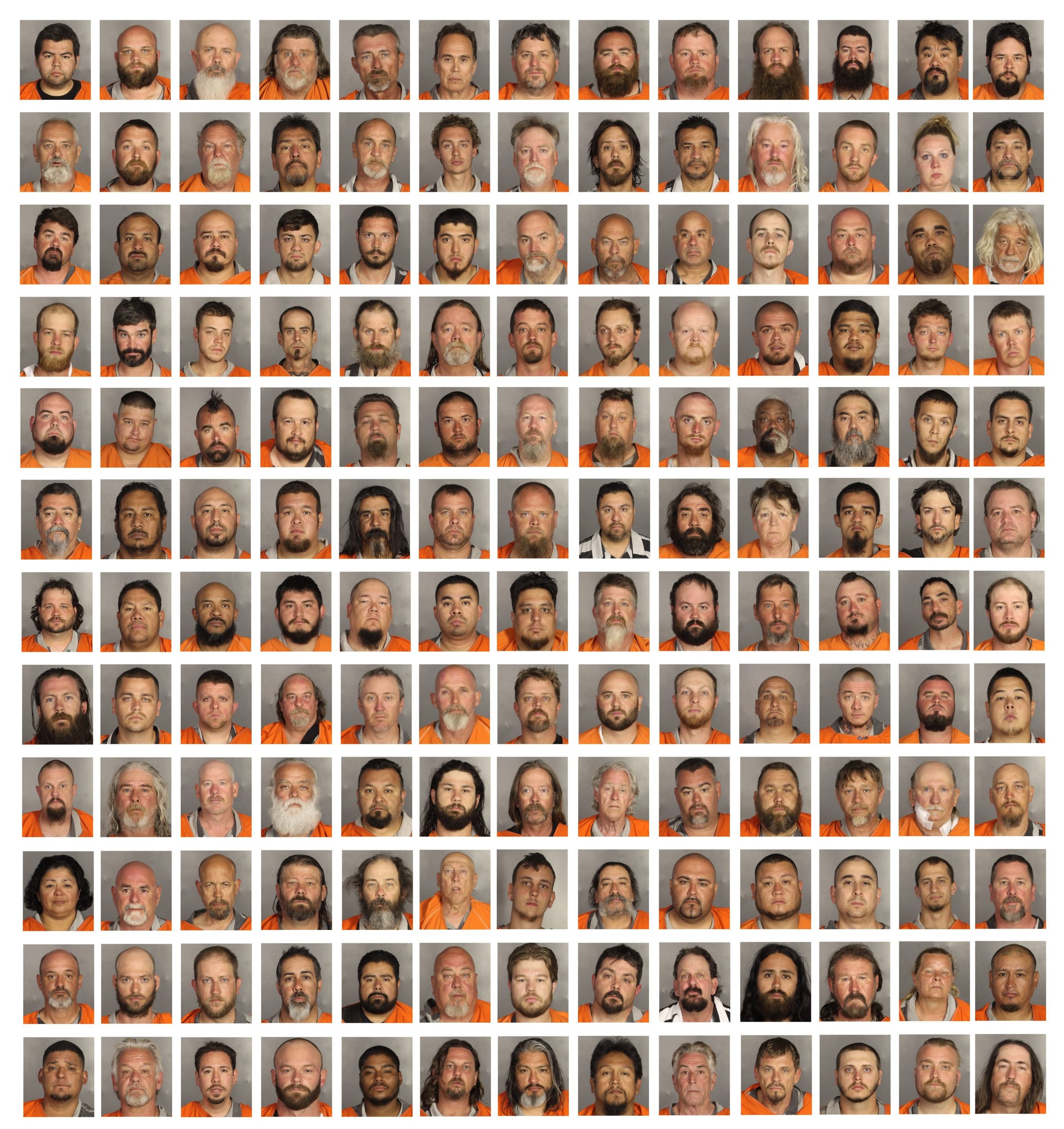 A composite image of the men and women arrested and charged with crimes stemming from a large shootout and fight between biker gangs outside the Twin Peaks bar and restaurant at the Central Texas Marketplace in Waco, Texas on May 17, 2015.