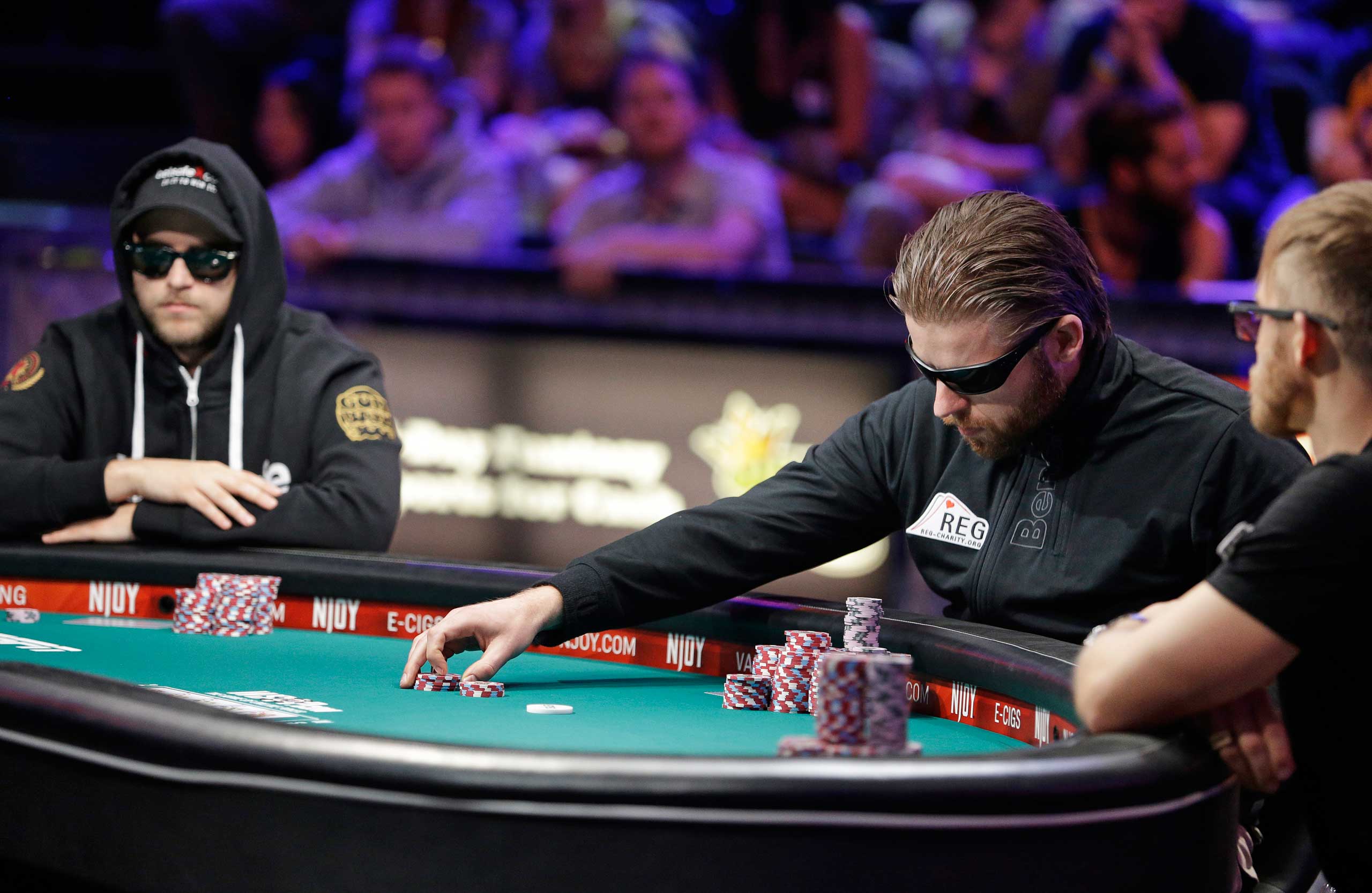 Jorryt van Hoof places a bet during the final night of the World Series of Poker final table in Las Vegas on Nov. 11, 2014. (John Locher—AP)
