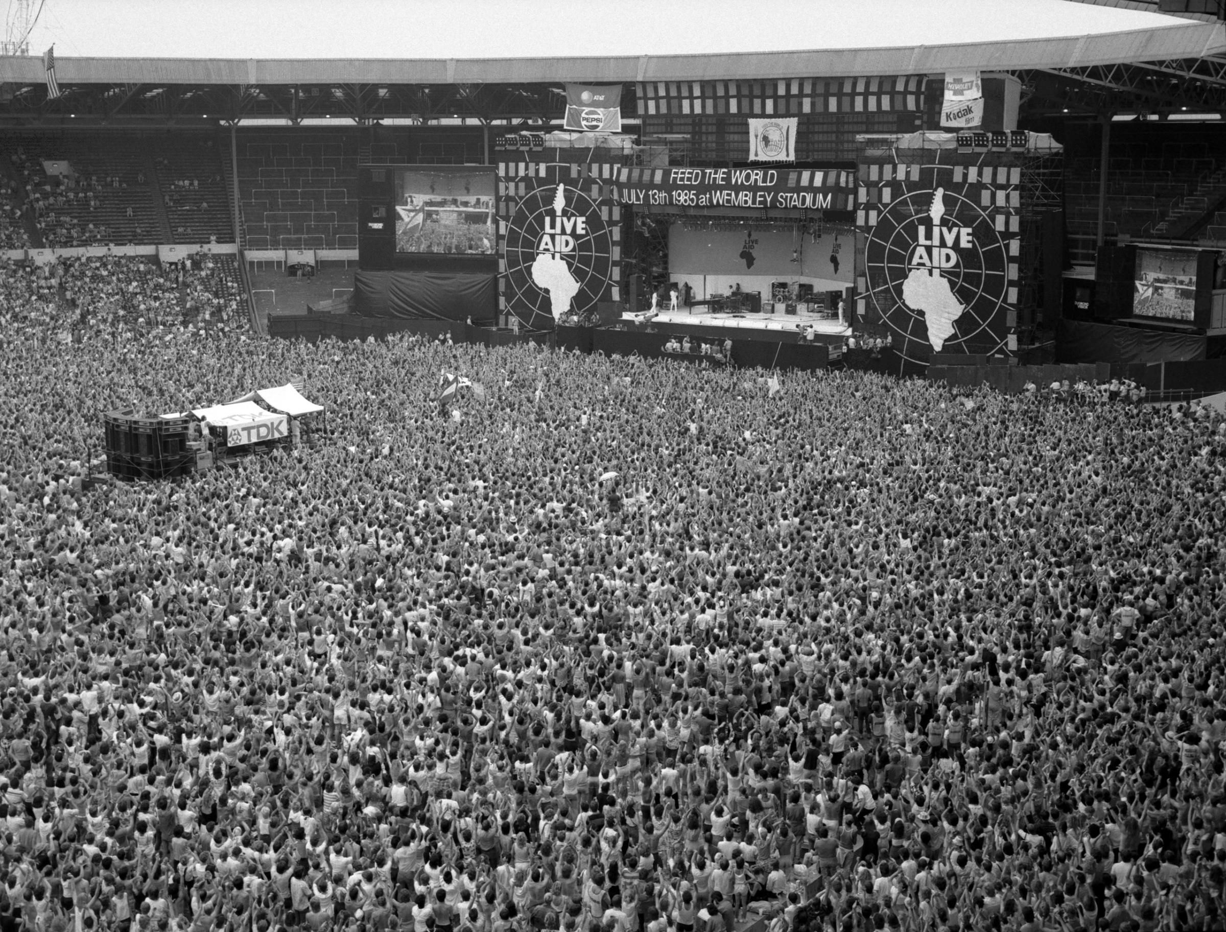 Crowd shot during LIFE AID at Wembley Stadium, July 13, 1985.