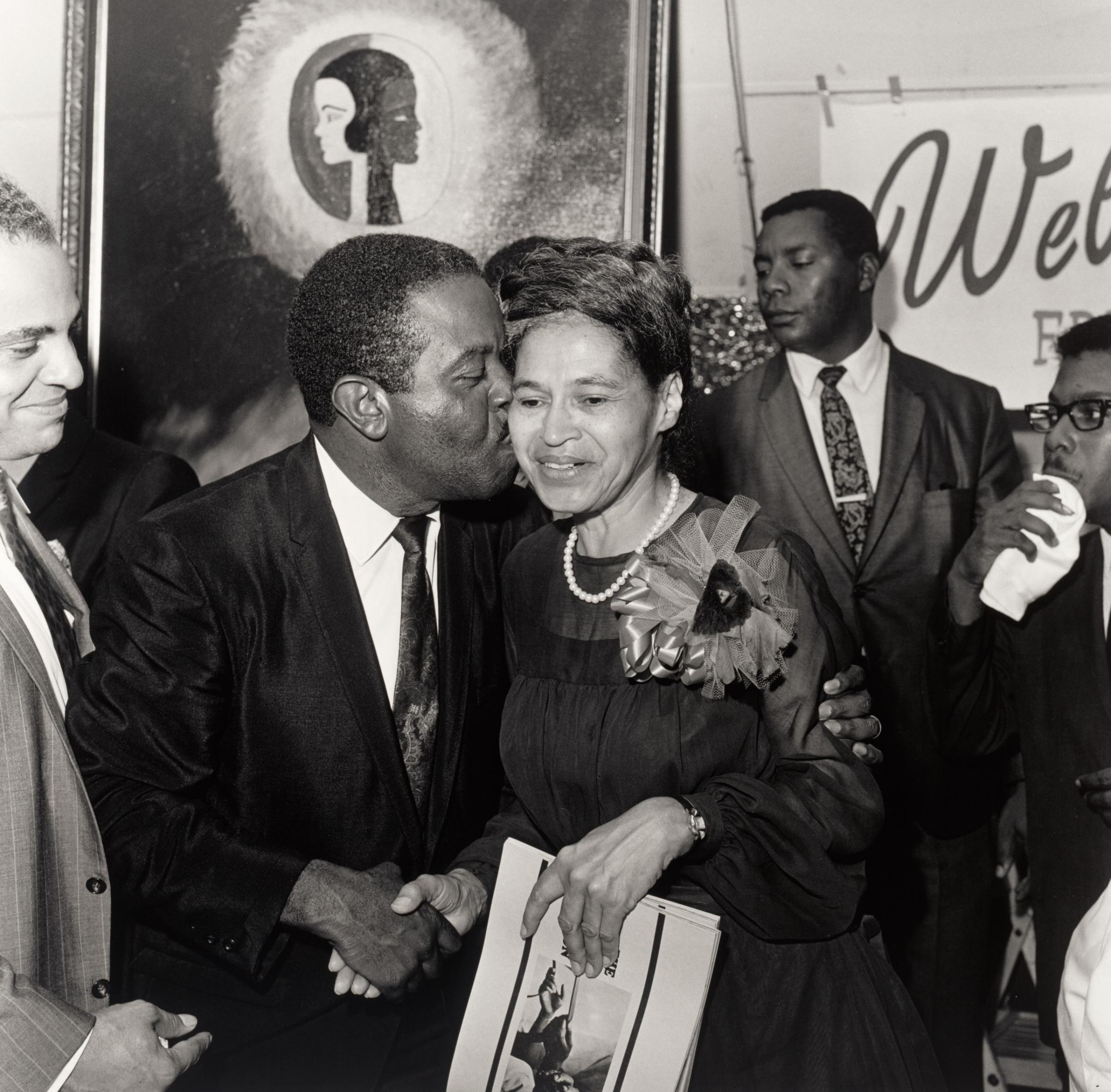 Rev Joseph Abernathy embracing Rosa Parks, Benjamin Hooks on left, SCLC Convention, Memphis, TN