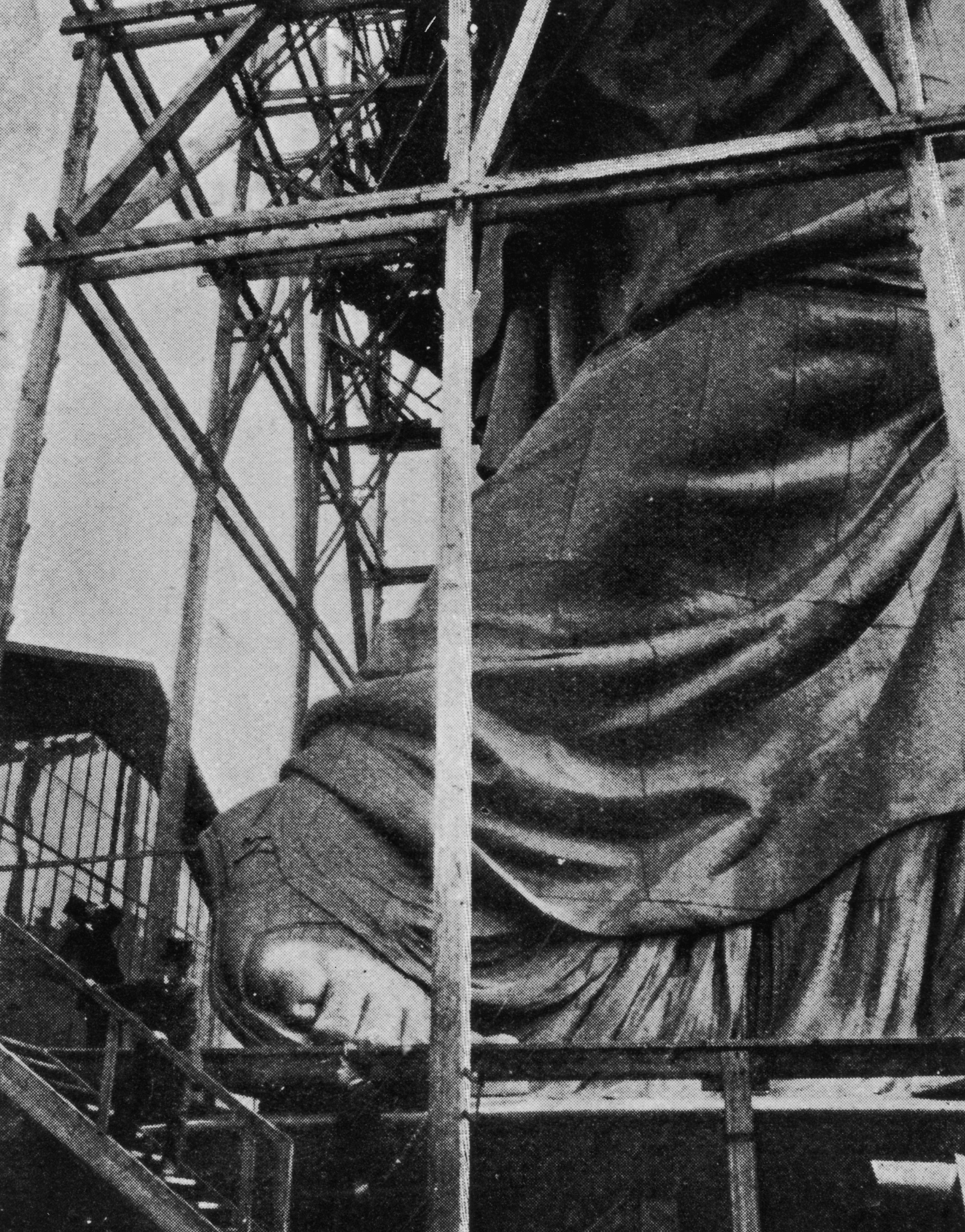 circa 1883: The construction of the Statue of Liberty in Paris, before its journey to the United States.