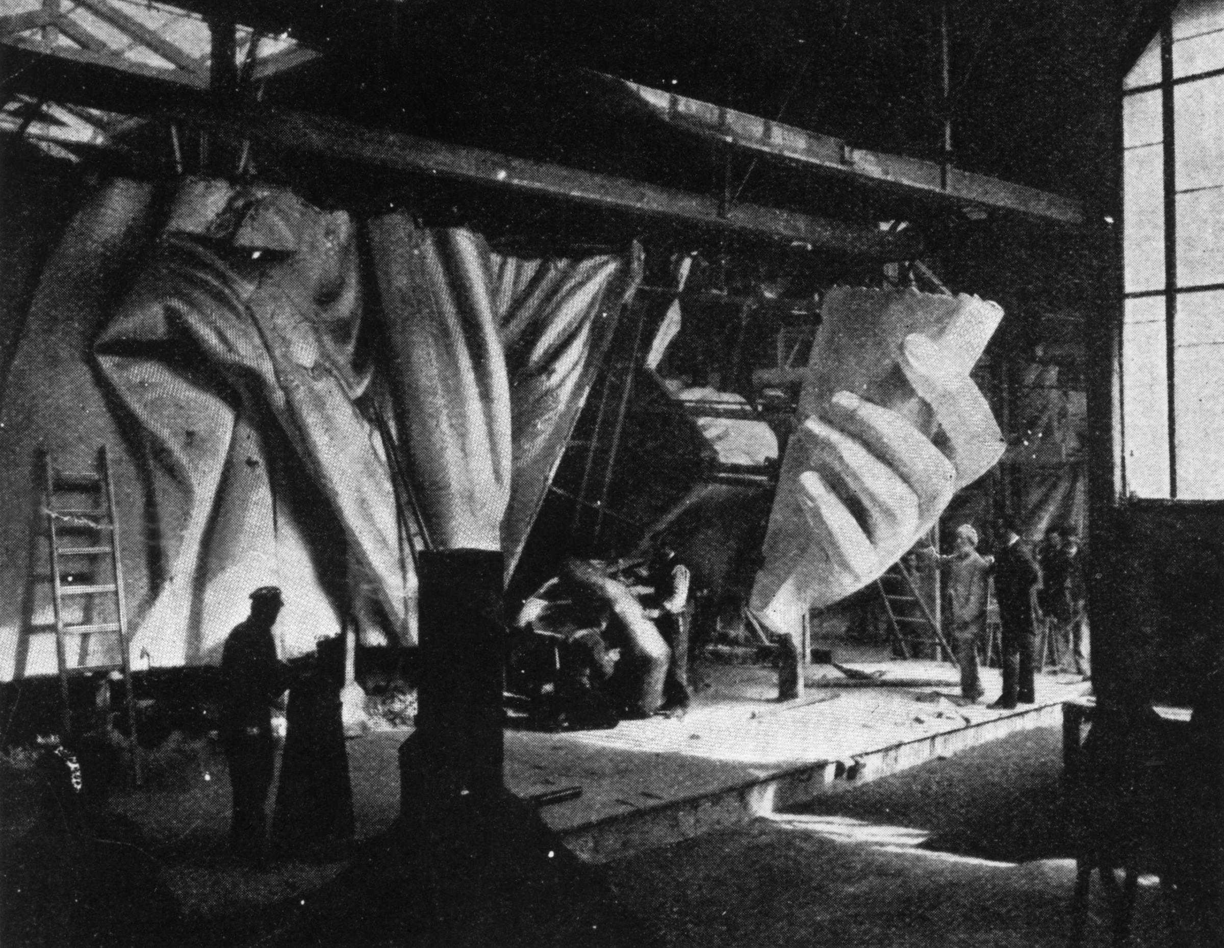 circa 1884: The left hand of the Statue of Liberty under construction. Sixty men have worked for almost ten years on the various parts of the statue, not including its designer Frederic Bartholdi and his assistants.
