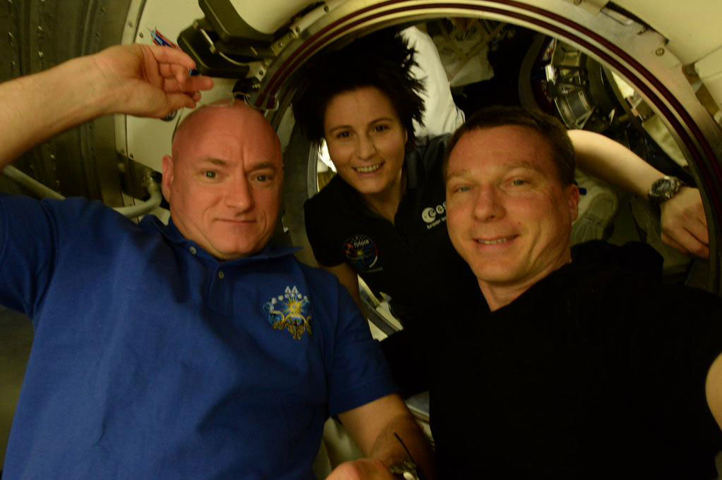 #SpaceSelfie before hatch closing. I'm going to miss these guys up here. Congrats on your safe return to #Earth!  - via Twitter on June 11, 2015