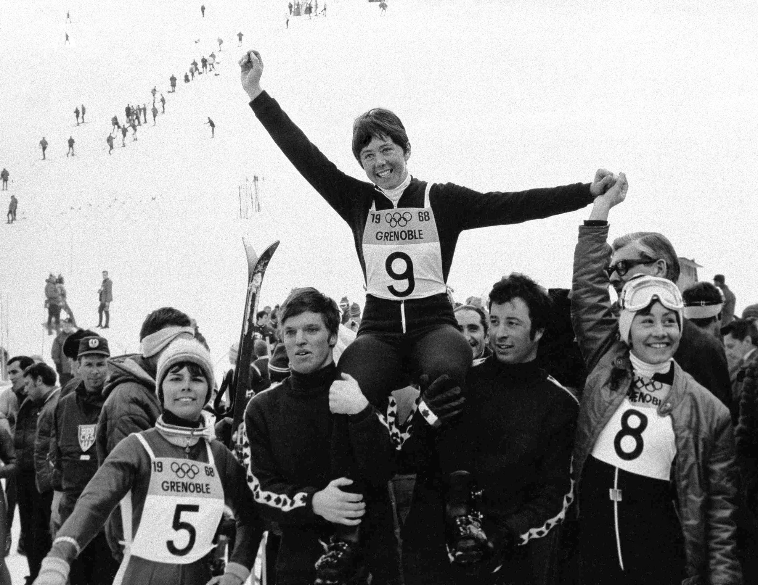 Olympic Giant Slalom skier Nancy Greene of Canada in Chamrousse, France, on Feb. 15, 1968, after she won the gold medal in the event at the Winter Olympics. The year before, she had become the first woman to win the World Cup of Alpine Skiing. TIME noted that year that she  uses her muscles on skis, and she does it better than any other woman in the world.