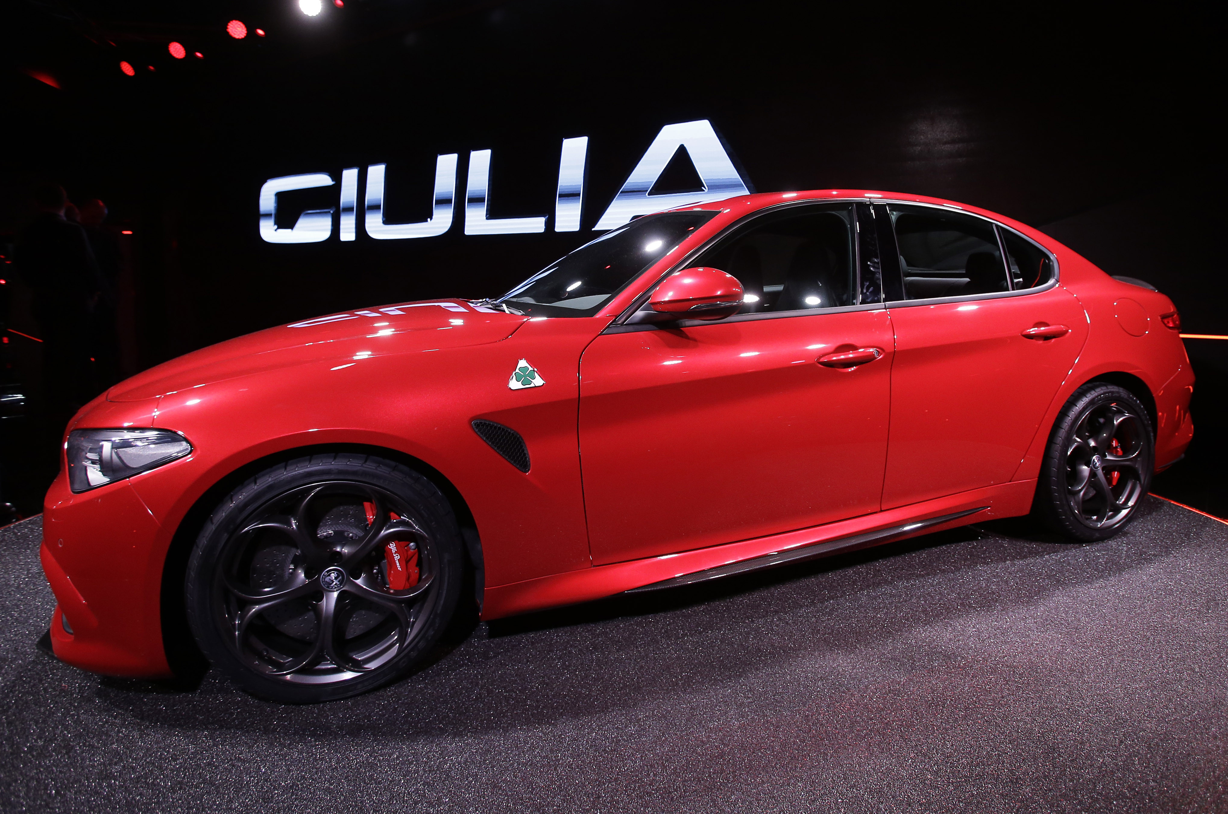 The new Alfa Romeo Giulia sedan is shown during the official presentation, in Arese, near Milan, Italy. (Antonio Calanni&mdash;AP)
