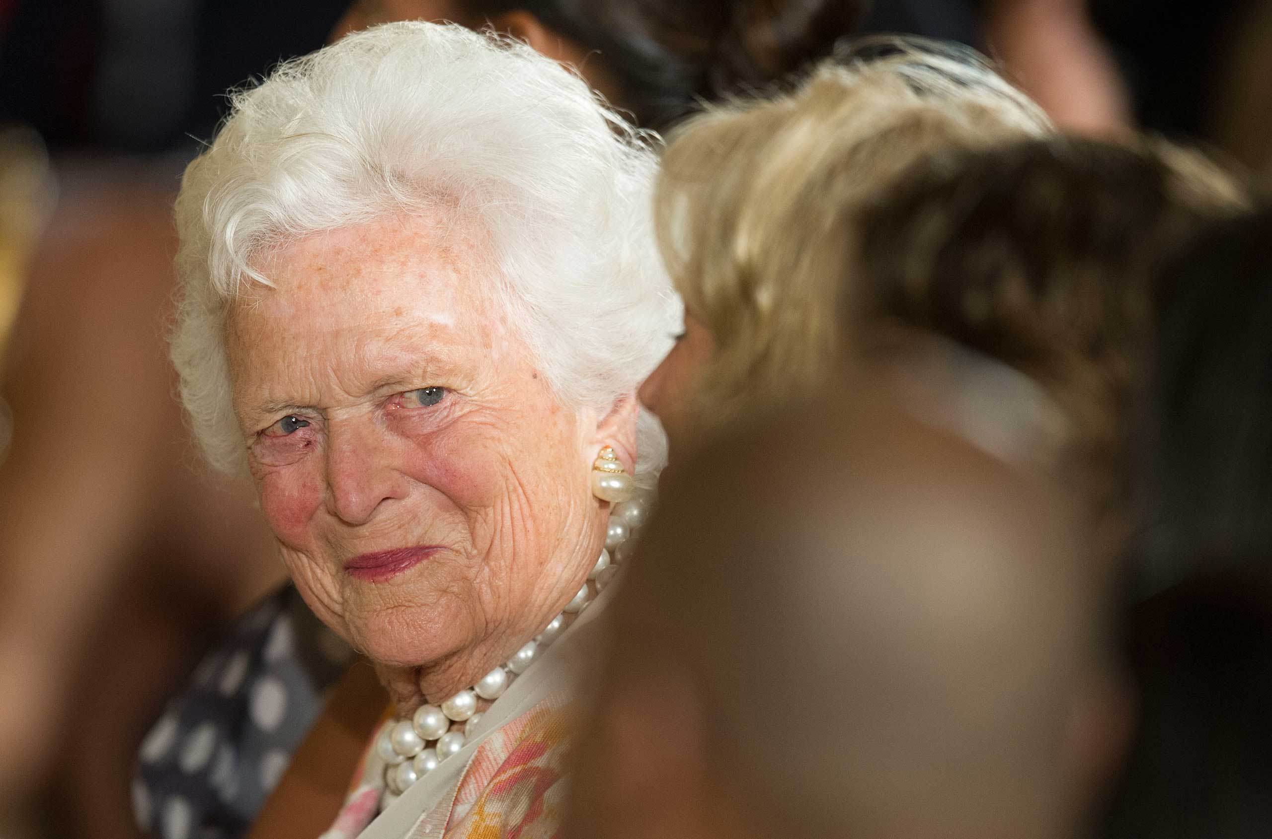 Former first lady Barbara Bush attends a White House ceremony to recognize the Points of Light volunteer program in Washington on July 15, 2013. (Jim Watson—AFP/Getty Images)
