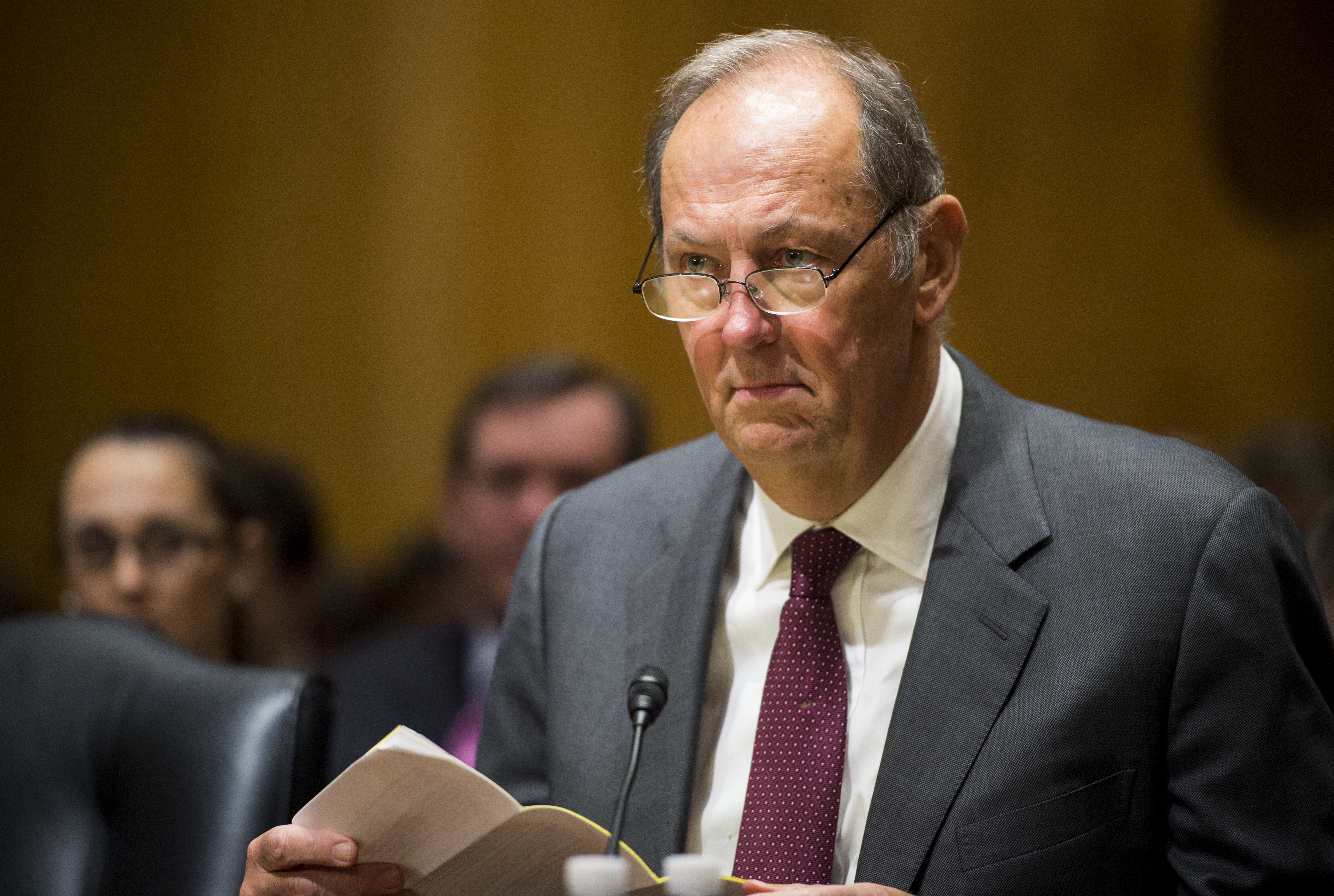 Former Sen. Bill Bradley, D-N.J., takes his seat for the Senate Finance Committee hearing on "Getting to Yes on Tax Reform: What Lessons Can Congress Learn from the Tax Reform Act of 1986?" on Tuesday, Feb. 10, 2015. (Bill Clark—CQ-Roll Call,Inc.)