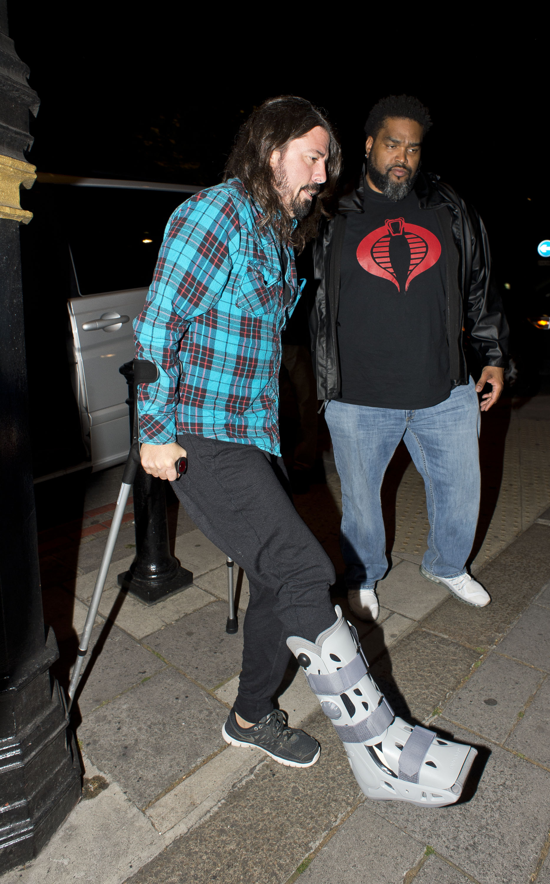 Dave Grohl is seen at his hotel on June 14, 2015 in London.