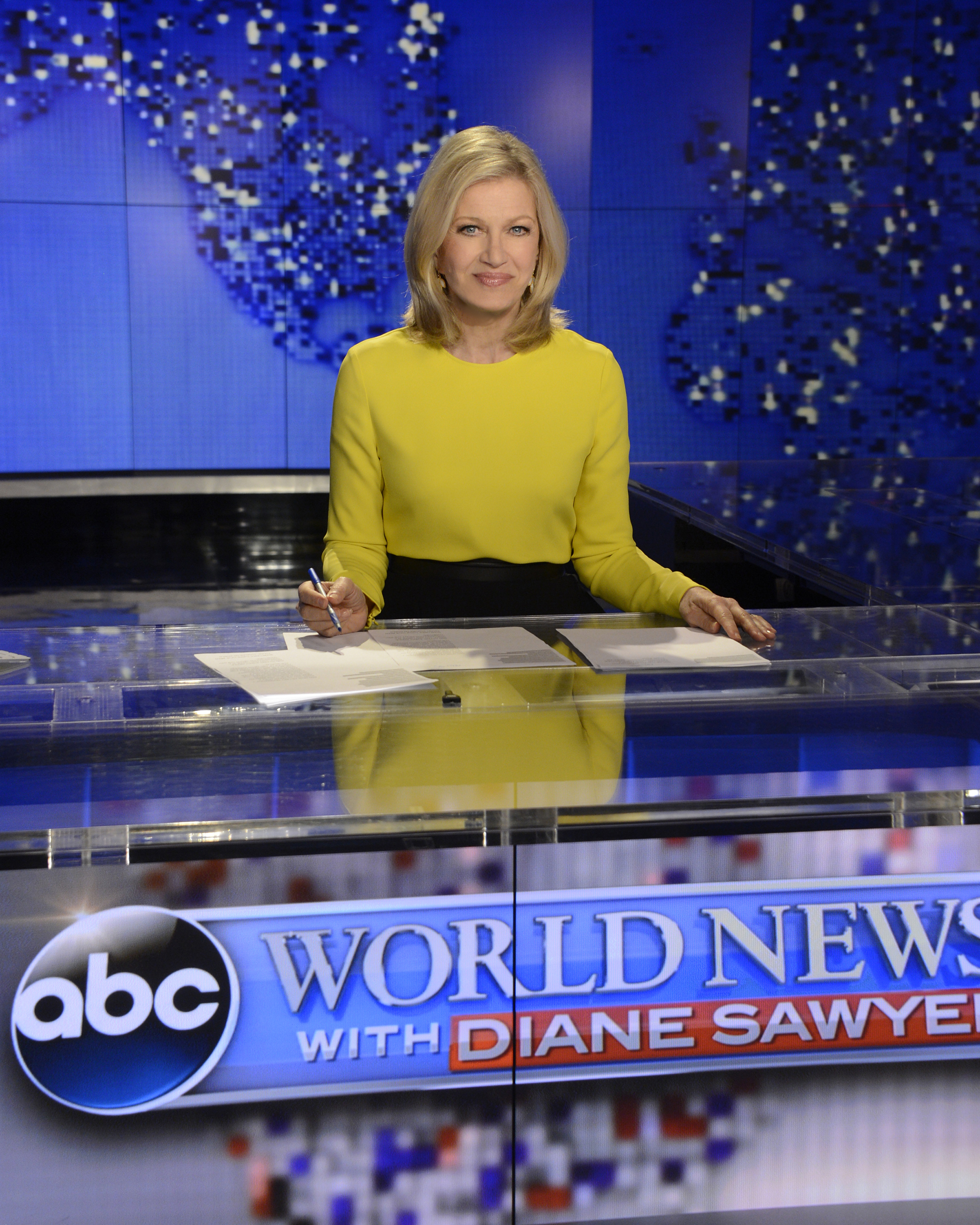 Diane Sawyer signs off on her last broadcast as anchor of World News on August 24, 2014..
