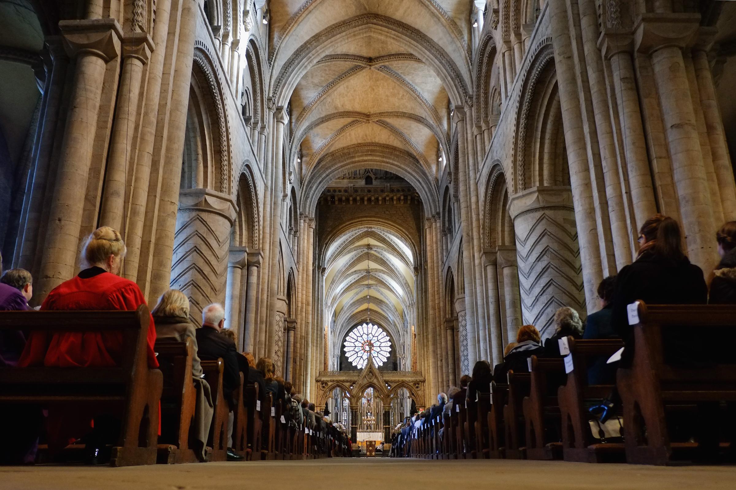 Durham Cathedral in Durham, England. Remember that snowy courtyard Harry walked through with his pet owl, Hedwig, in 'Harry Potter and the Sorcerer's Stone'? You can take your own stroll through the same spot during a visit to the Durham Cathedral.