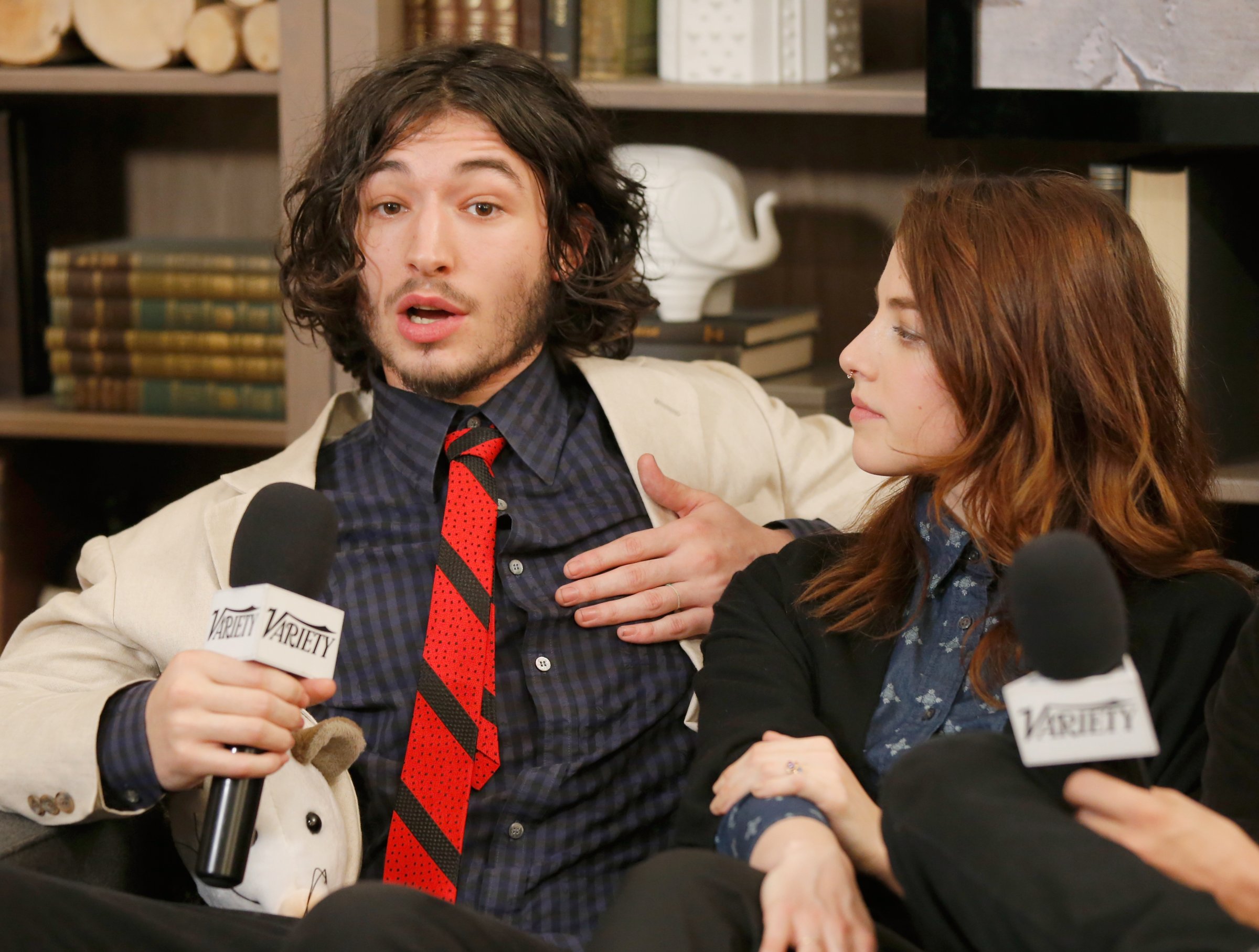Ezra Miller and Olivia Thirlby at the Sundance Film Festival in 2015.