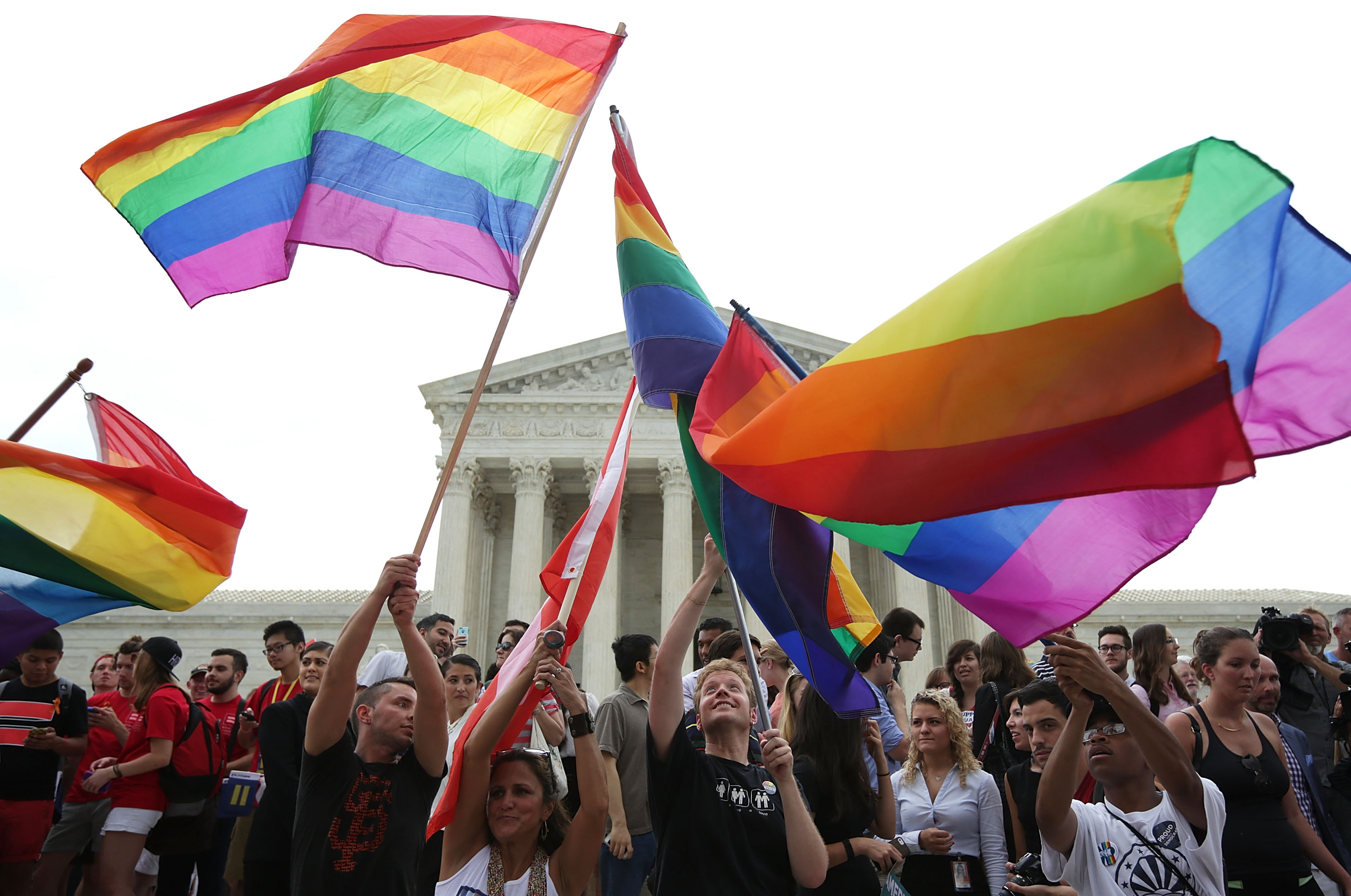 Same-sex-marriage supporters rejoice after the U.S Supreme Court hands down a ruling regarding same-sex marriage in Washington on June 26, 2015 (Alex Wong—Getty Images)