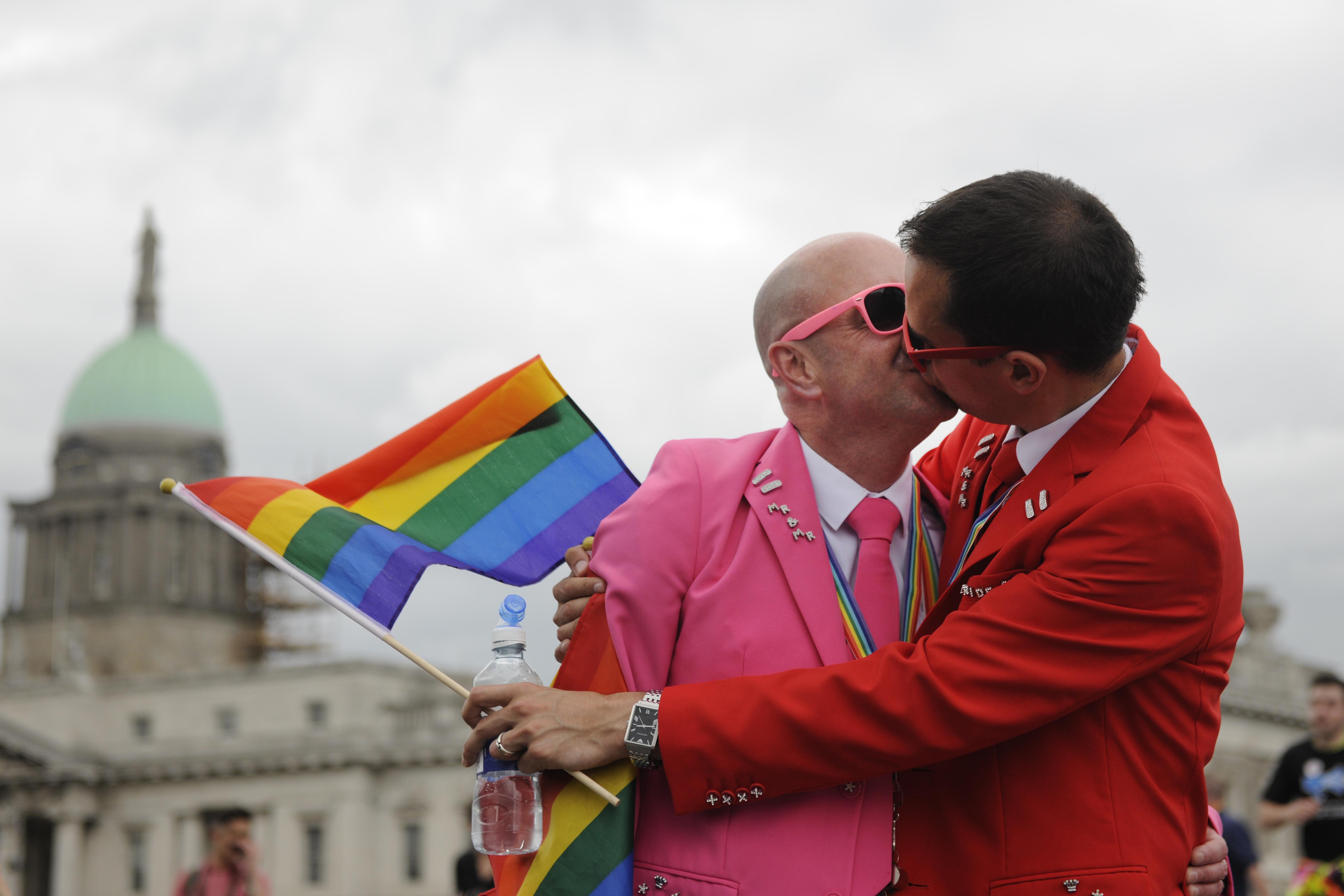 People take part in the annual Gay Pride Parade on June 27, 2015 in Dublin.