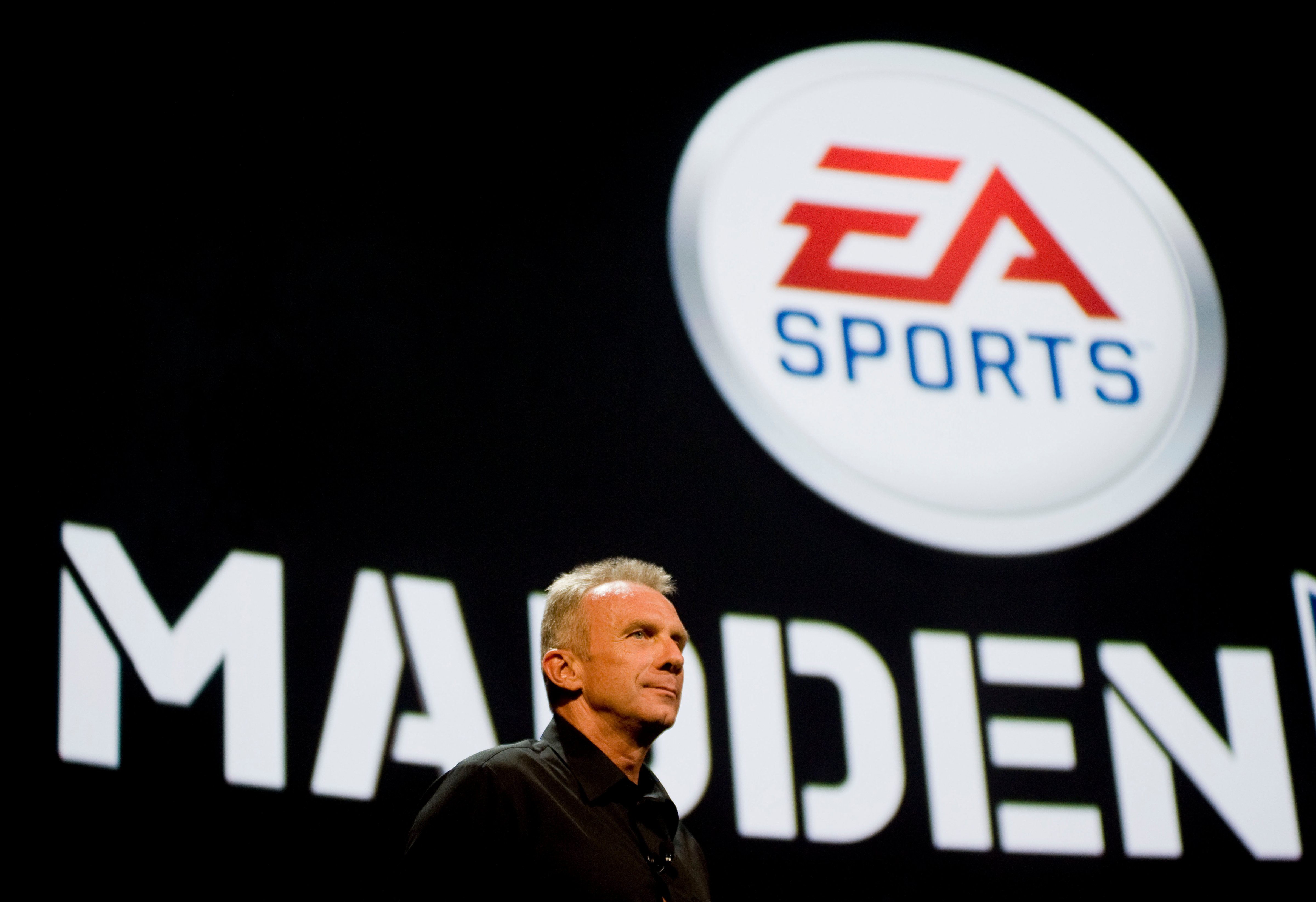 Former NFL quarterback Joe Montana helps introduce Electronic Arts Sports (EA Sports) new "Madden 2011" game at an EA press briefing ahead of the Electronic Entertainment Expo (E3) at the Orpheum Theater June 14, 2010 in Los Angeles, California. (Michal Czerwonka&mdash;Getty Images)