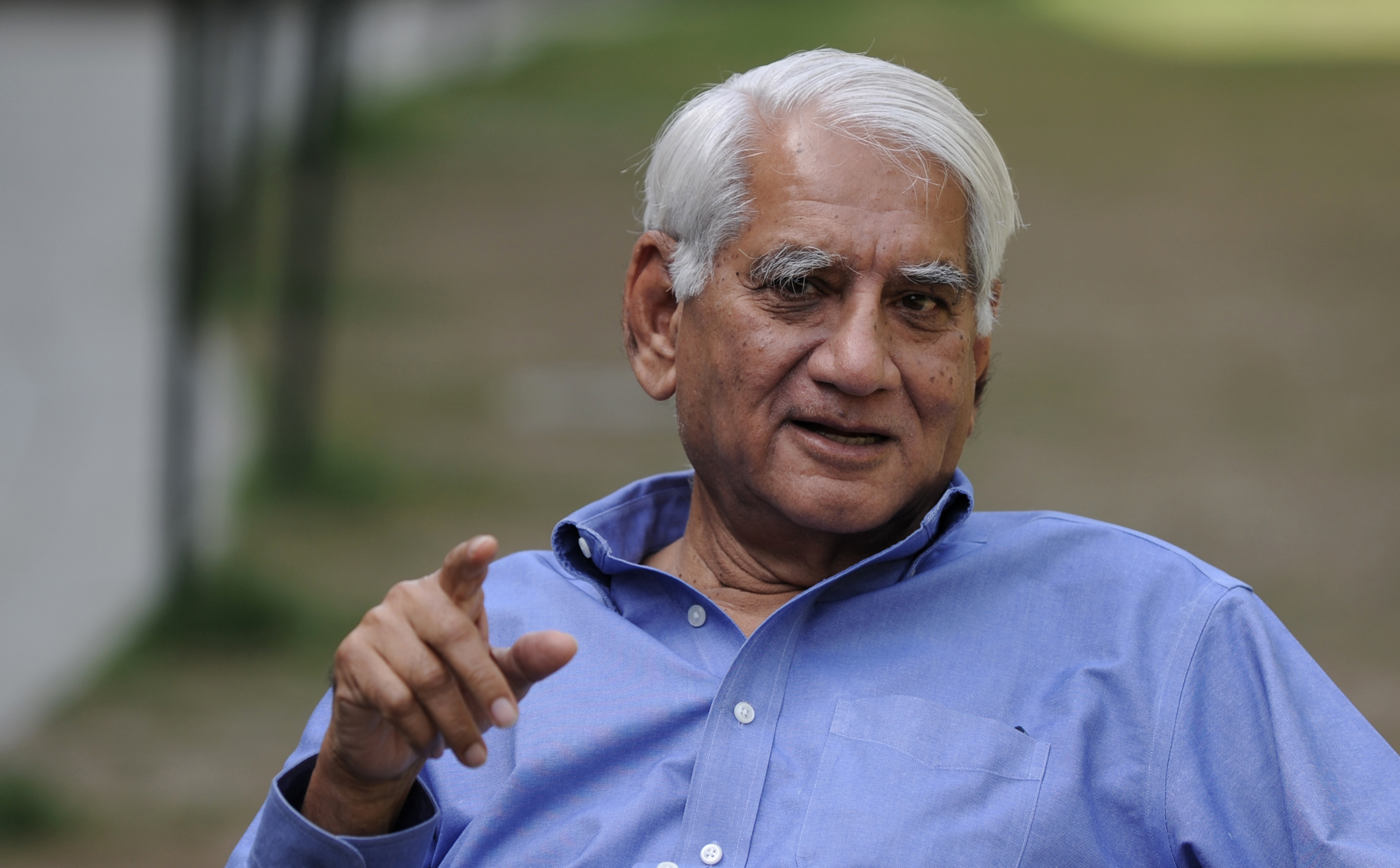 This picture taken on March 7, 2012, shows Indian architect Charles Correa gesturing during an interview with AFP in New Delhi. (MANAN VATSYAYANA—AFP/Getty Images)