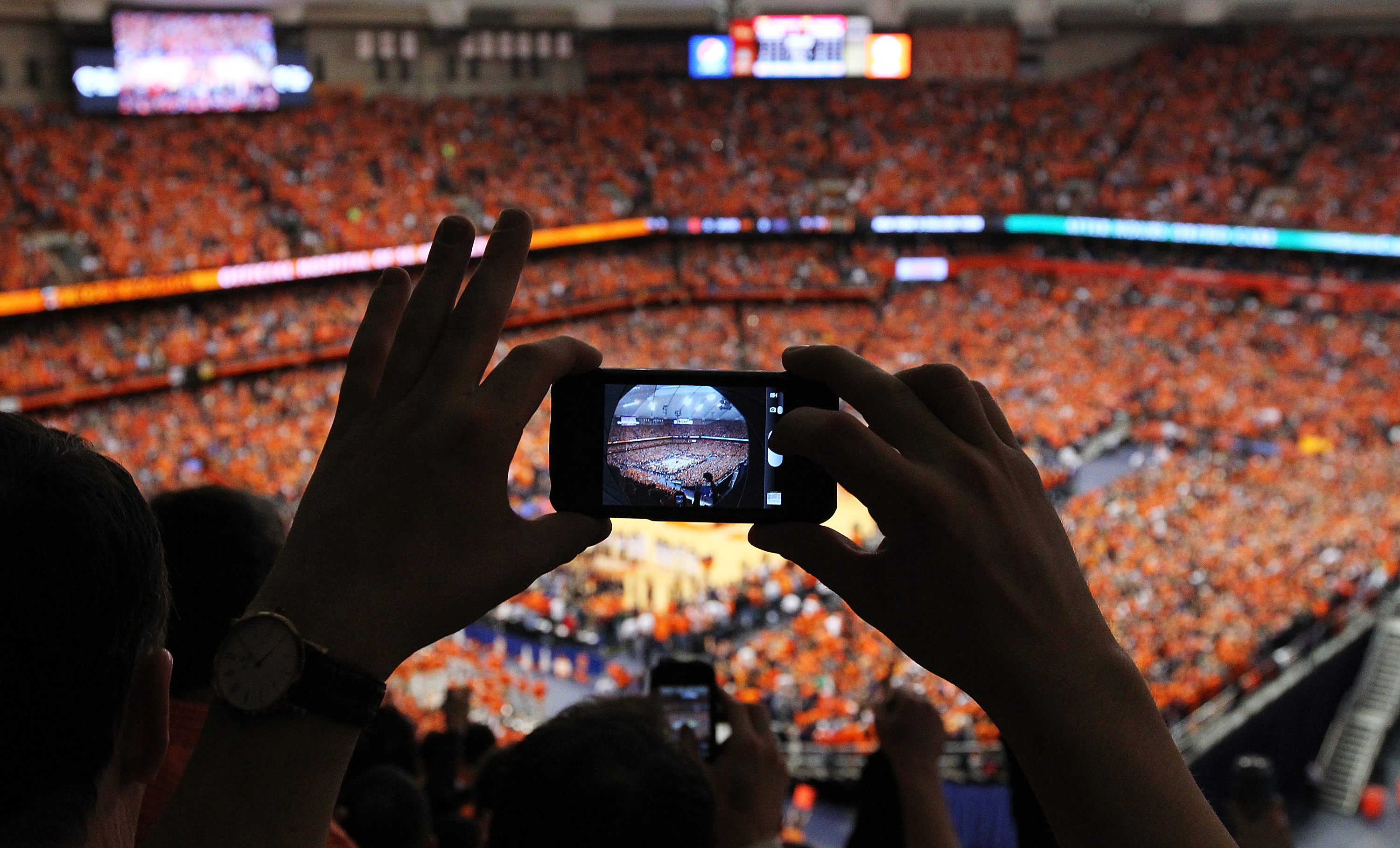 A general view of the Carrier Dome seen through a camera on an iPhone of a fan in the stands at the start of the game between the Syracuse Orange and the Georgetown Hoyas on February 23, 2013 in Syracuse, New York. (Nate Shron&mdash;Getty Images)
