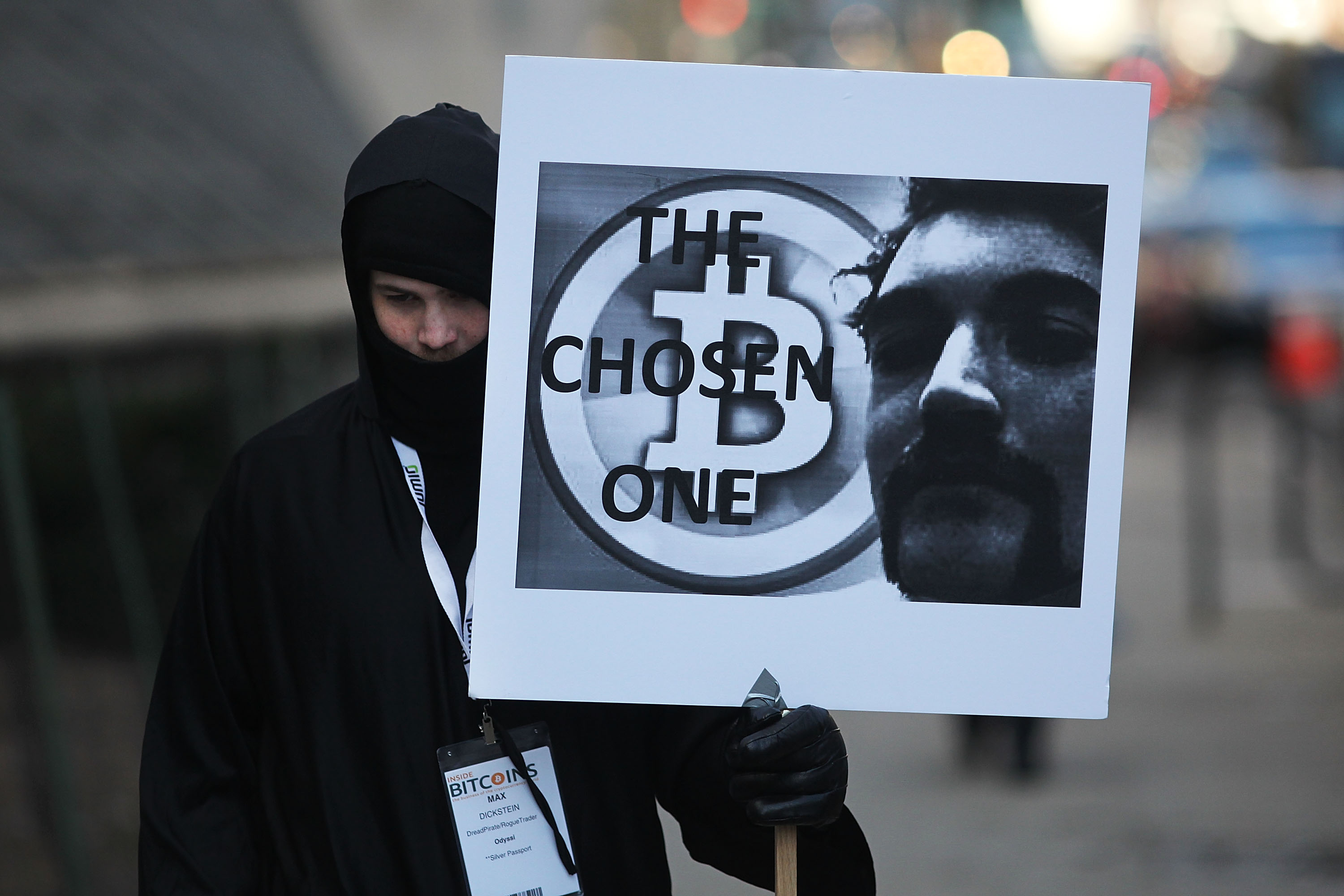 Max Dickstein stands with other upporters of Ross Ulbricht, the alleged creator and operator of the Silk Road underground market, in front of a Manhattan federal court house on the first day of jury selection for his trial on January 13, 2015 in New York City. (Spencer Platt&mdash;Getty Images)