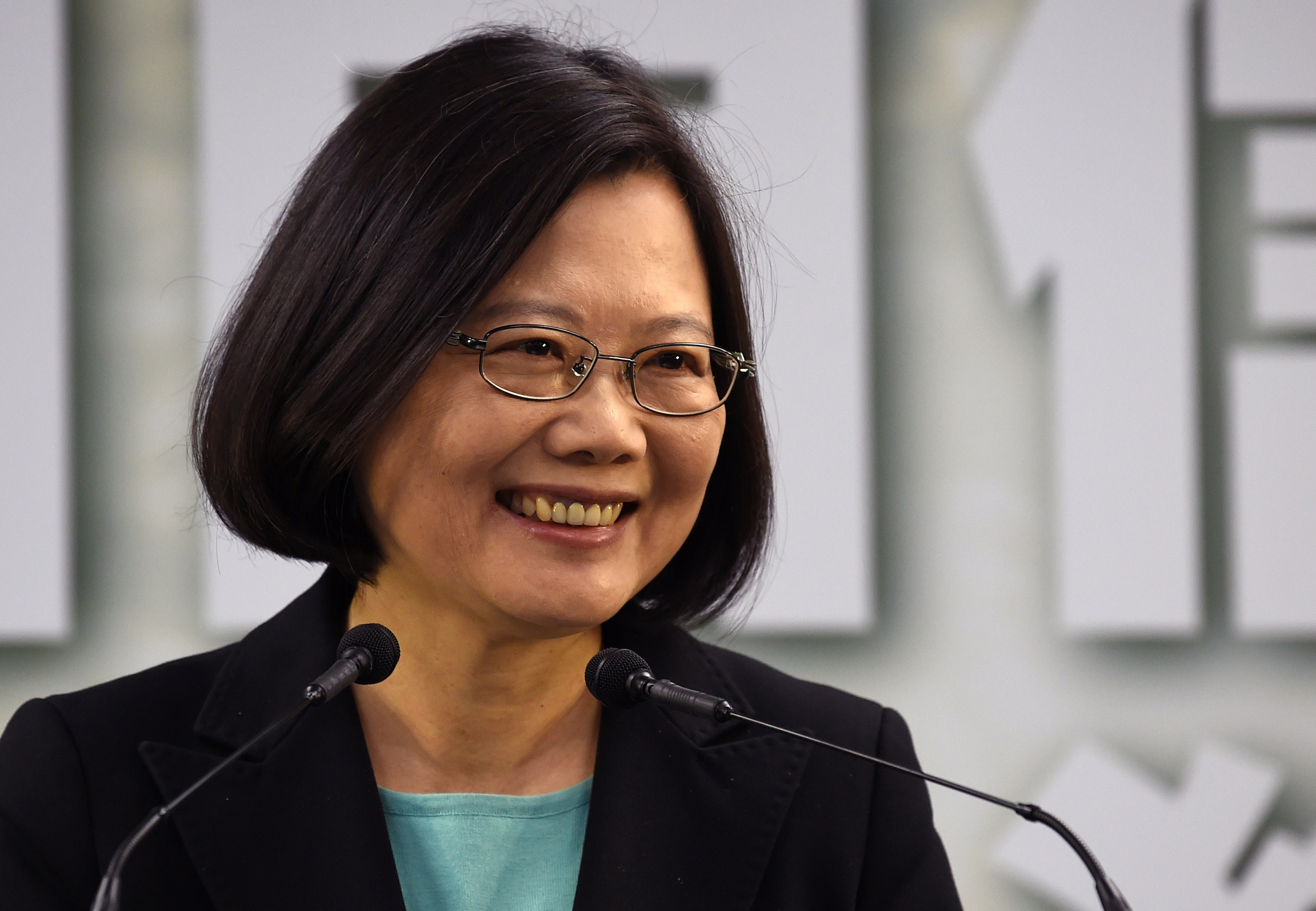 Tsai Ing-wen, chairwoman of Taiwan's main opposition Democratic Progressive Party (DPP), smiles during a press conference in Taipei on April 15, 2015. The DPP announced on April 15 that Tsai will run for president in 2016 in the hope of becoming the island's first ever woman leader. (SAM YEH—AFP/Getty Images)
