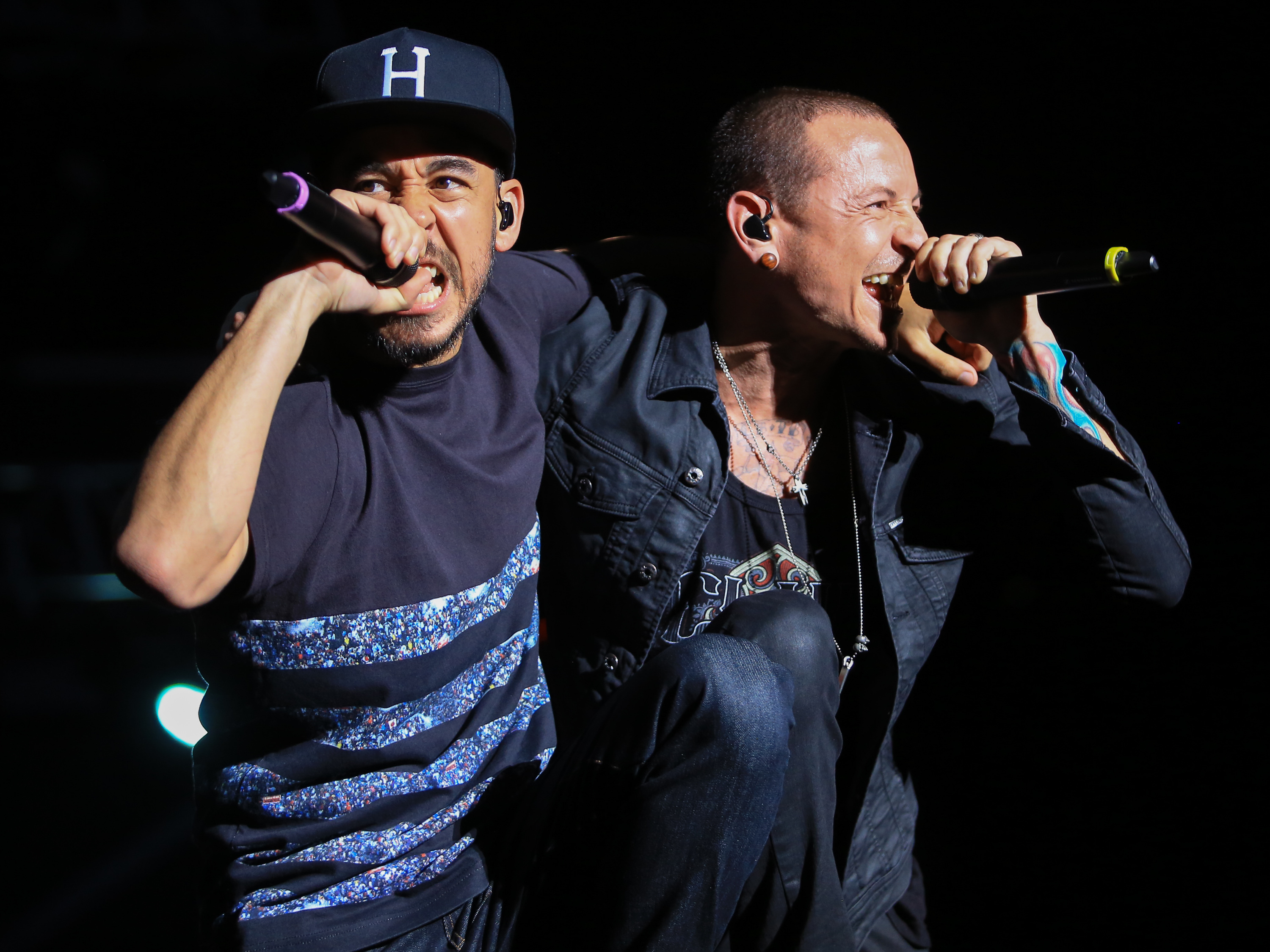 Musicians Mike Shinoda and Chester Bennington of Linkin Park perform at MAPFRE Stadium on May 17, 2015 in Columbus, Ohio. (Jason Squires—WireImage)