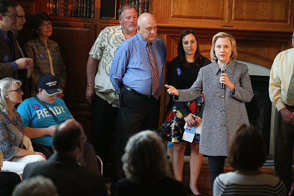 Democratic presidential hopeful and former U.S. Secretary of State Hillary Clinton speaks during a grassroots-organizing event at the home of Dean Genth and Gary Swenson on May 18, 2015 in Mason City, Iowa.