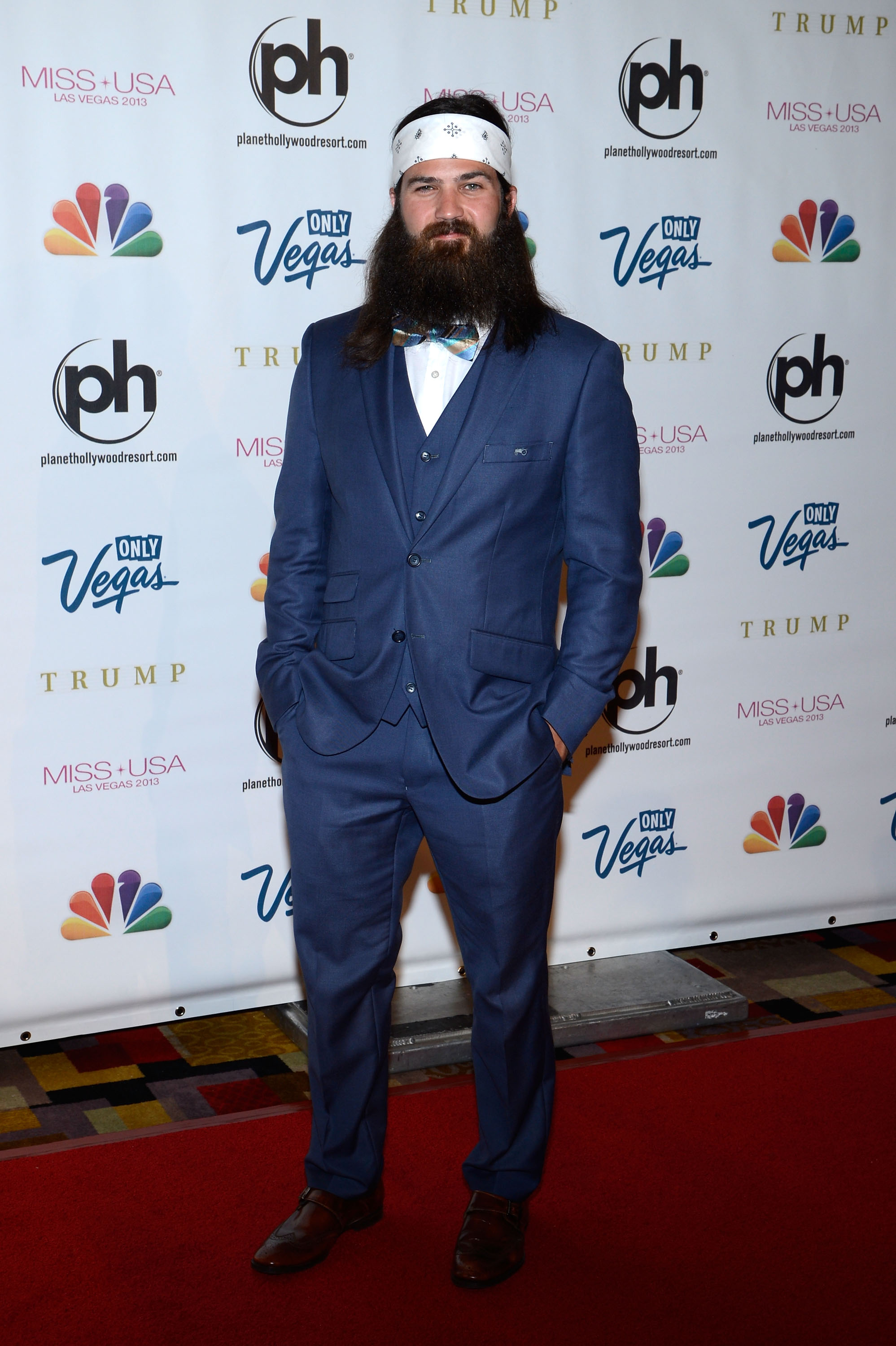 From left, television personality Jep Robertson of 'Duck Dynasty' arrives at the Miss USA 2013 pageant on June 16, 2013, in Las Vegas.