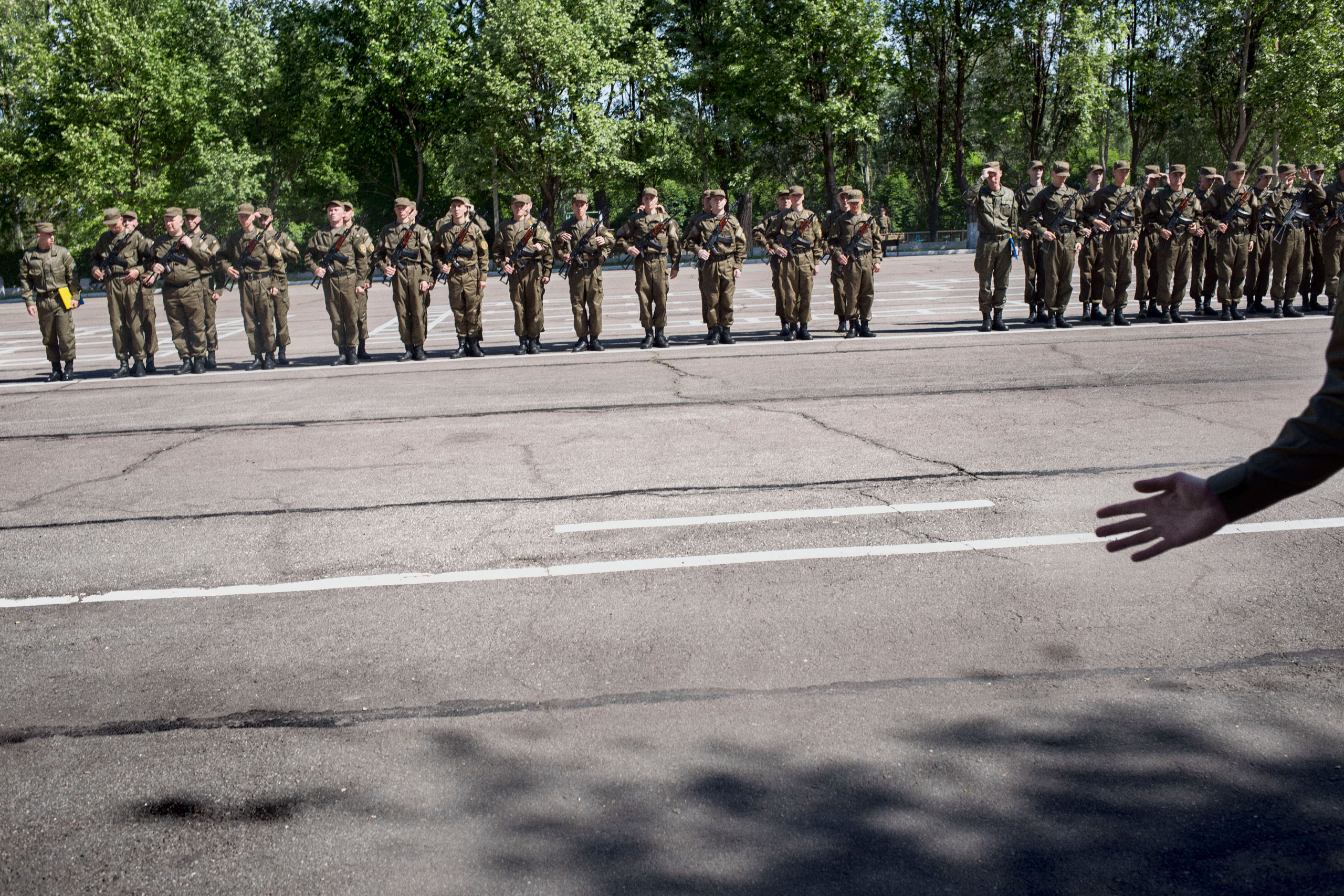 After several months of training, new recruits of Ukraine’s National Guard swear during a ceremonial oath. Zaporizhia, Ukraine. May 23, 2015.