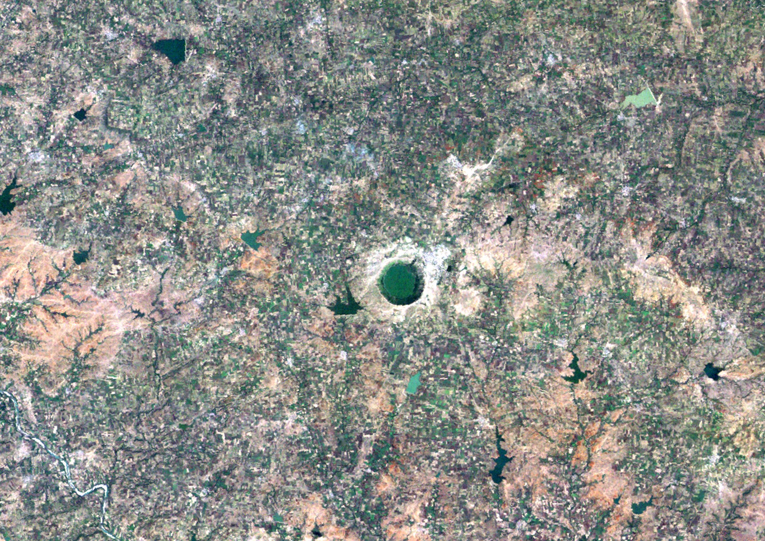 The Lonar impact structure in India. It has a diameter of 1.83 km.