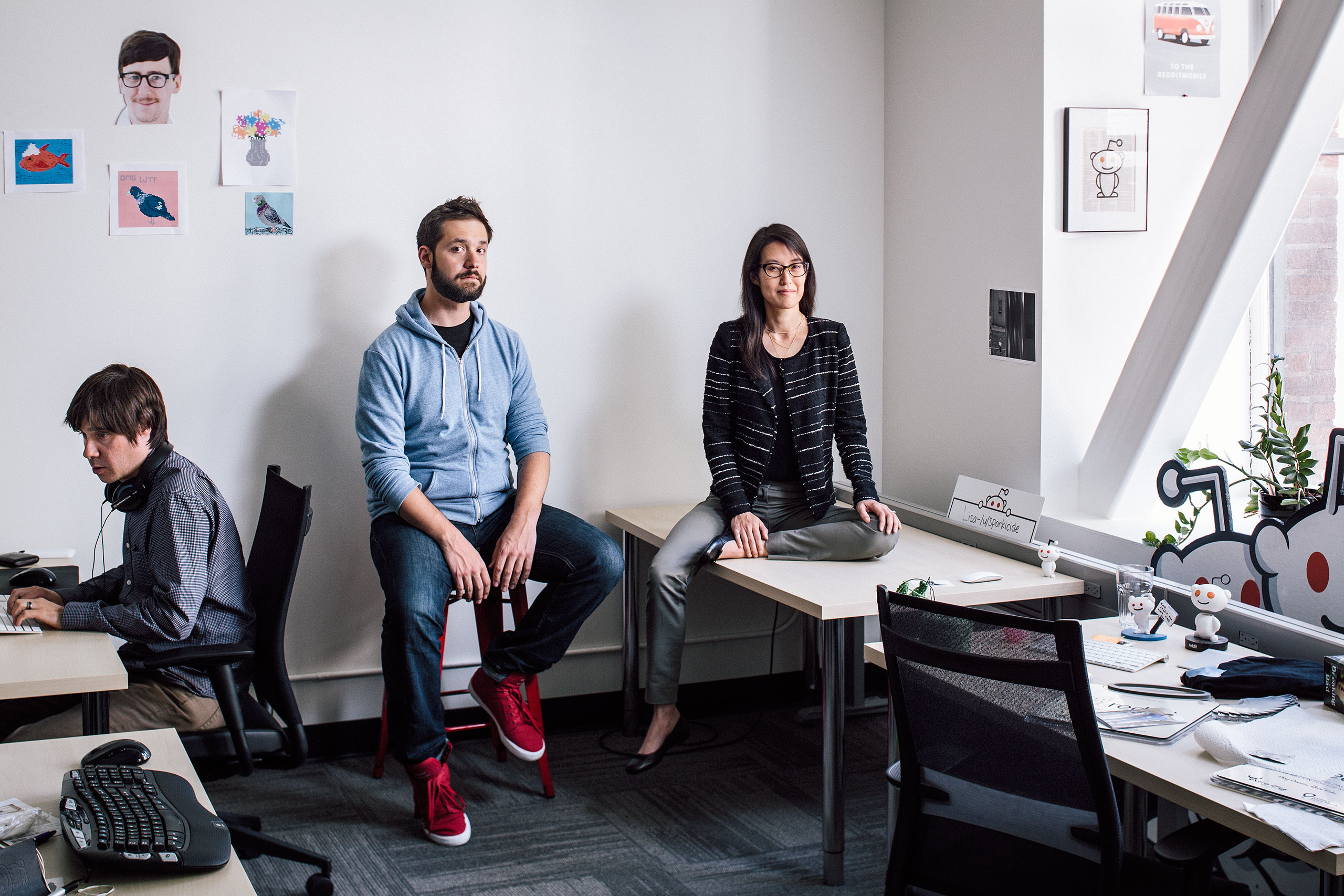Alexis Ohanian, left, and Ellen Pao of Reddit photographed in their San Francisco office, Thursday, June 25, 2015.From  Reddit Reboots.  July 20, 2015 issue.