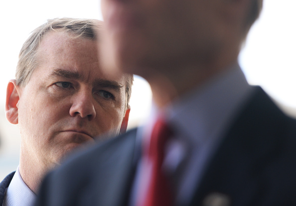U.S. Senator Michael Bennet, D, joined other law makers during a walk though inspection of the new VA hospital construction site in Aurora, April 24, 2015.
