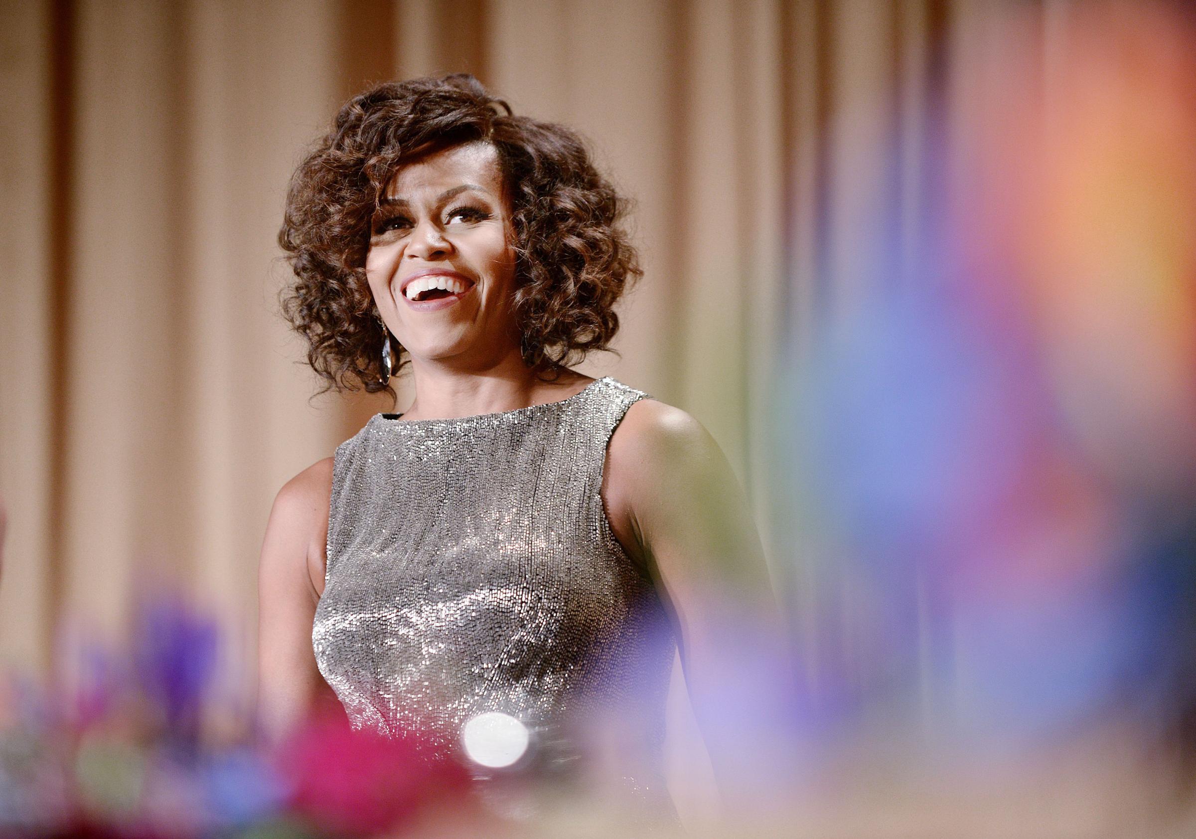WASHINGTON, DC - APRIL 25: First Lady Michelle Obama attends the annual White House Correspondent's Association Gala at the Washington Hilton hotel April 25, 2015 in Washington, D.C. The dinner is an annual event attended by journalists, politicians and celebrities. (Photo by Olivier Douliery-Pool/Getty Images)