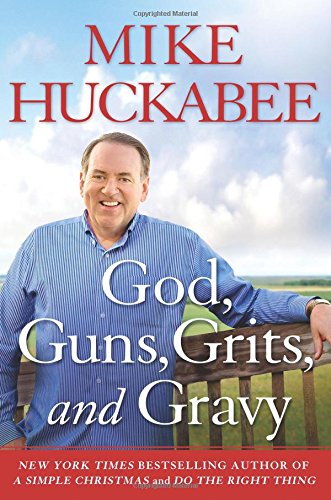Some books zero in on a specific image. Former Arkansas Gov. Mike Huckabee's 2015 book,  God, Guns, Grits and Gravy  and the photo of him, tieless, in a pastoral scene, sells him as an avatar of rural America.