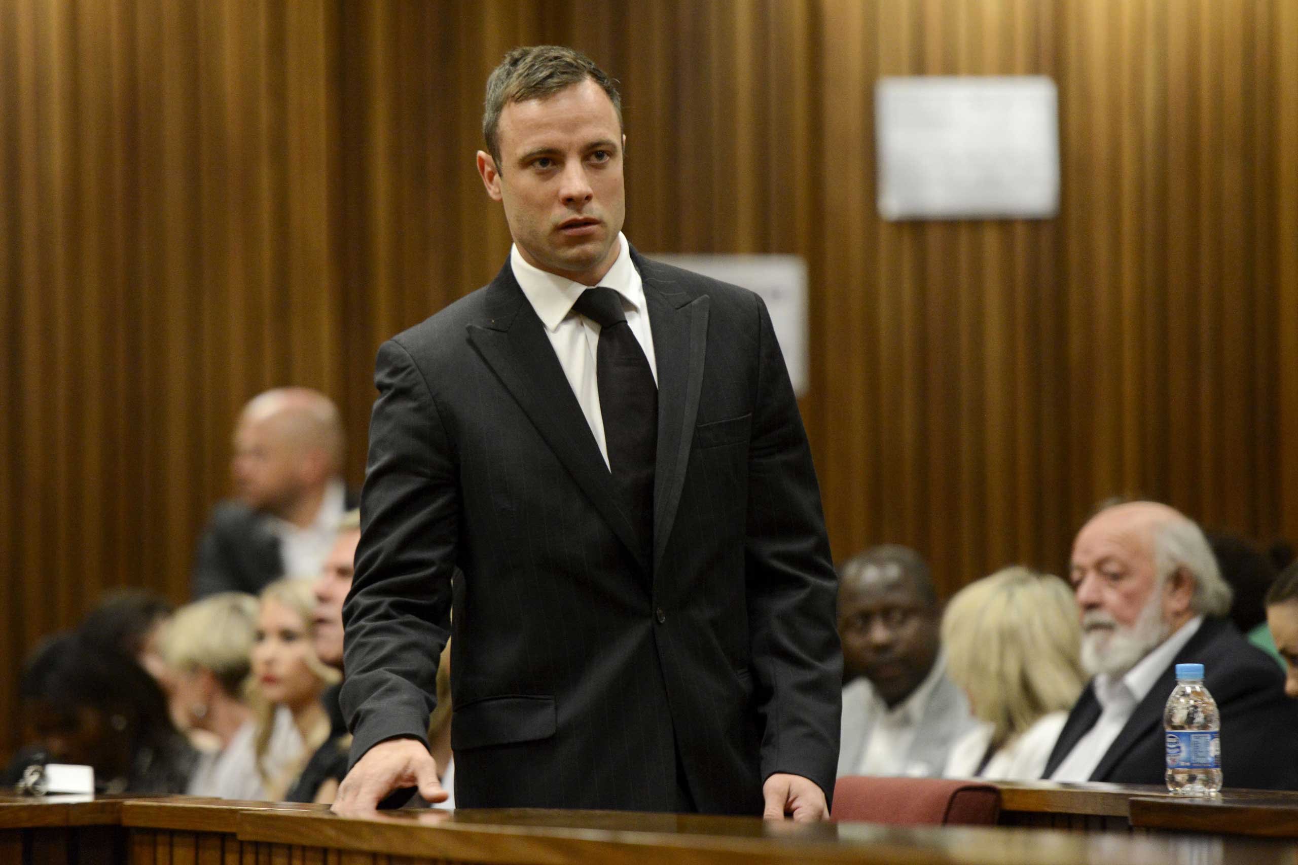 Oscar Pistorius arrives in the Pretoria High Court for sentencing in his murder trial on Oct. 21, 2014, in Pretoria, South Africa (Herman Verwey—Pool/Getty Images)