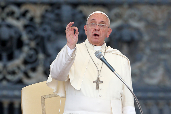 Pope Francis attends a meeting with the Roman Diocesans in St. Peter's Square on June 14, 2015 in Vatican City, Vatican.