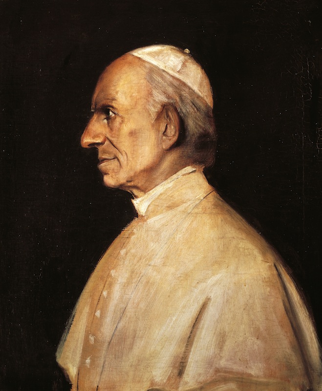 Portrait of Pope Leo XIII (Carpineto Romano, 1810-Rome, 1903), painting by Franz Seraph von Lenbach (1836-1904), 1885. (De Agostini/Getty Images)