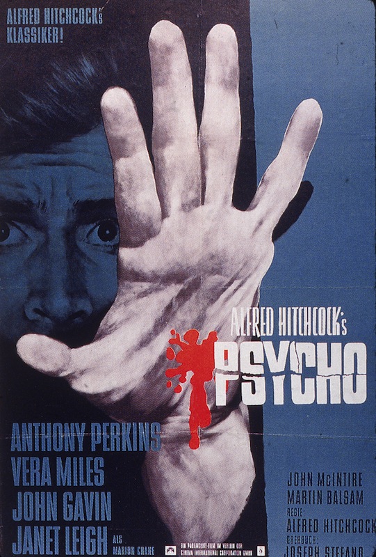 German movie poster for director Alfred Hitchcock's classic film 'Psycho,' 1960 (Paramount Pictures / Getty Images)
