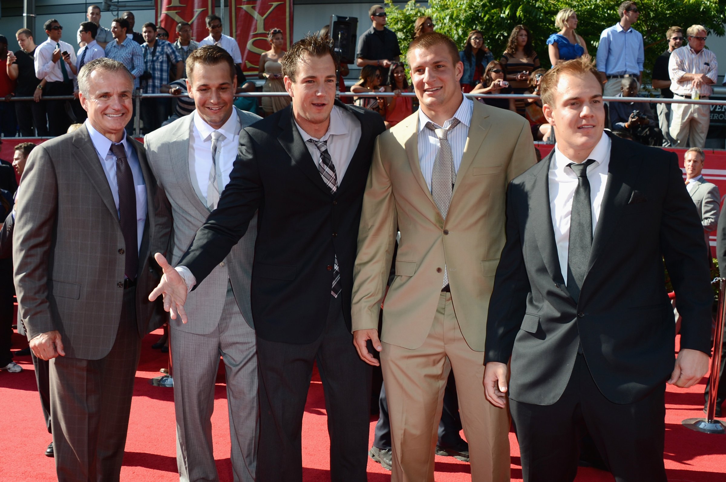 (L-R)Father Gord Gronkowski, Brothers Dan Gronkowski, Gordie Gronkowski, Rob Gronkowski and Glenn Gronkowski arrive at the 2012 ESPY Awards at Nokia Theatre L.A. Live on July 11, 2012 in Los Angeles.
