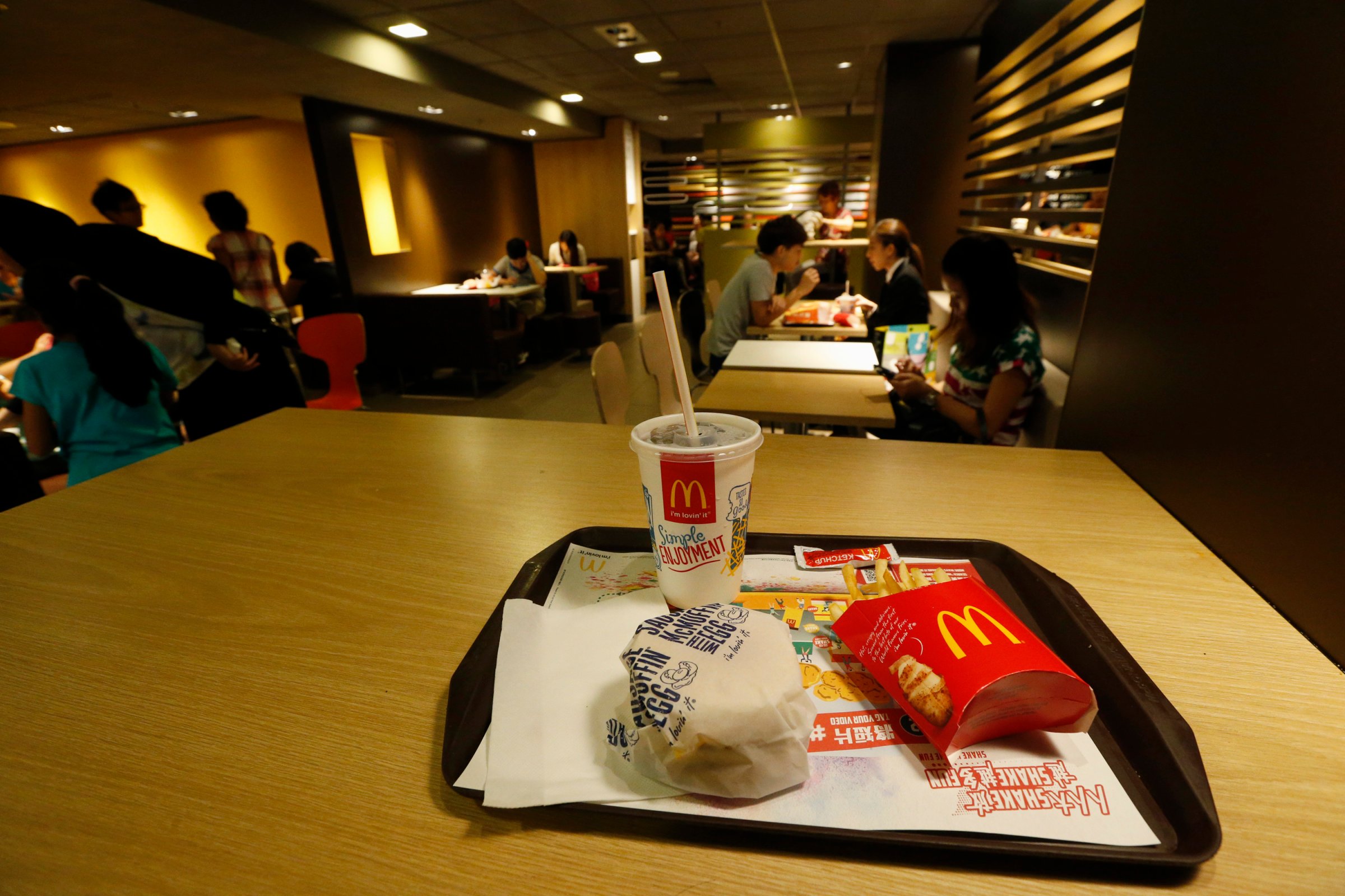 A burger set is displayed at a McDonald's restaurant in Hong Kong in this photo illustration