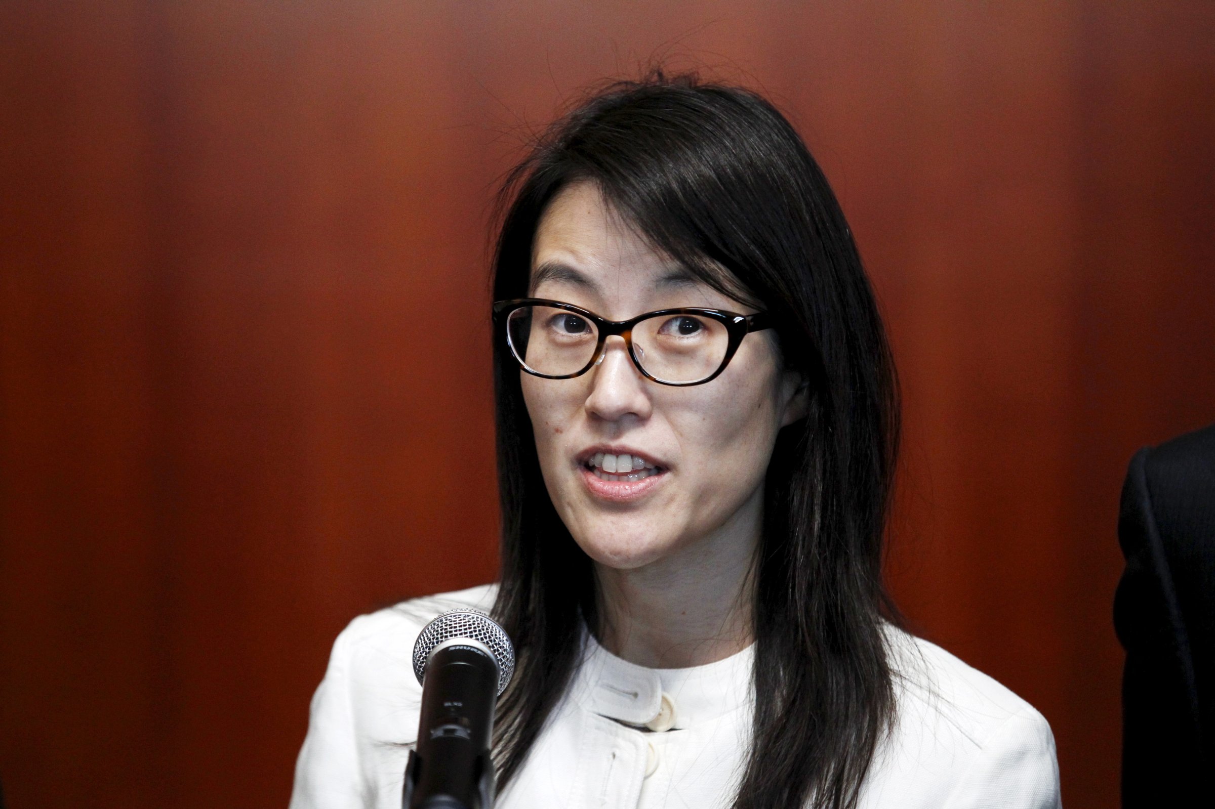 Ellen Pao speaks to the media after losing her high profile gender discrimination lawsuit against venture capital firm Kleiner, Perkins, Caufield and Byers in San Francisco, California in this March 27, 2015, file photo. Pao faces an uphill battle should she choose to appeal her defeat last week in a gender discrimination lawsuit against former employer Kleiner, Perkins, Caufield & Byers, the Silicon Valley venture capital firm. REUTERS/Beck Diefenbach/Files