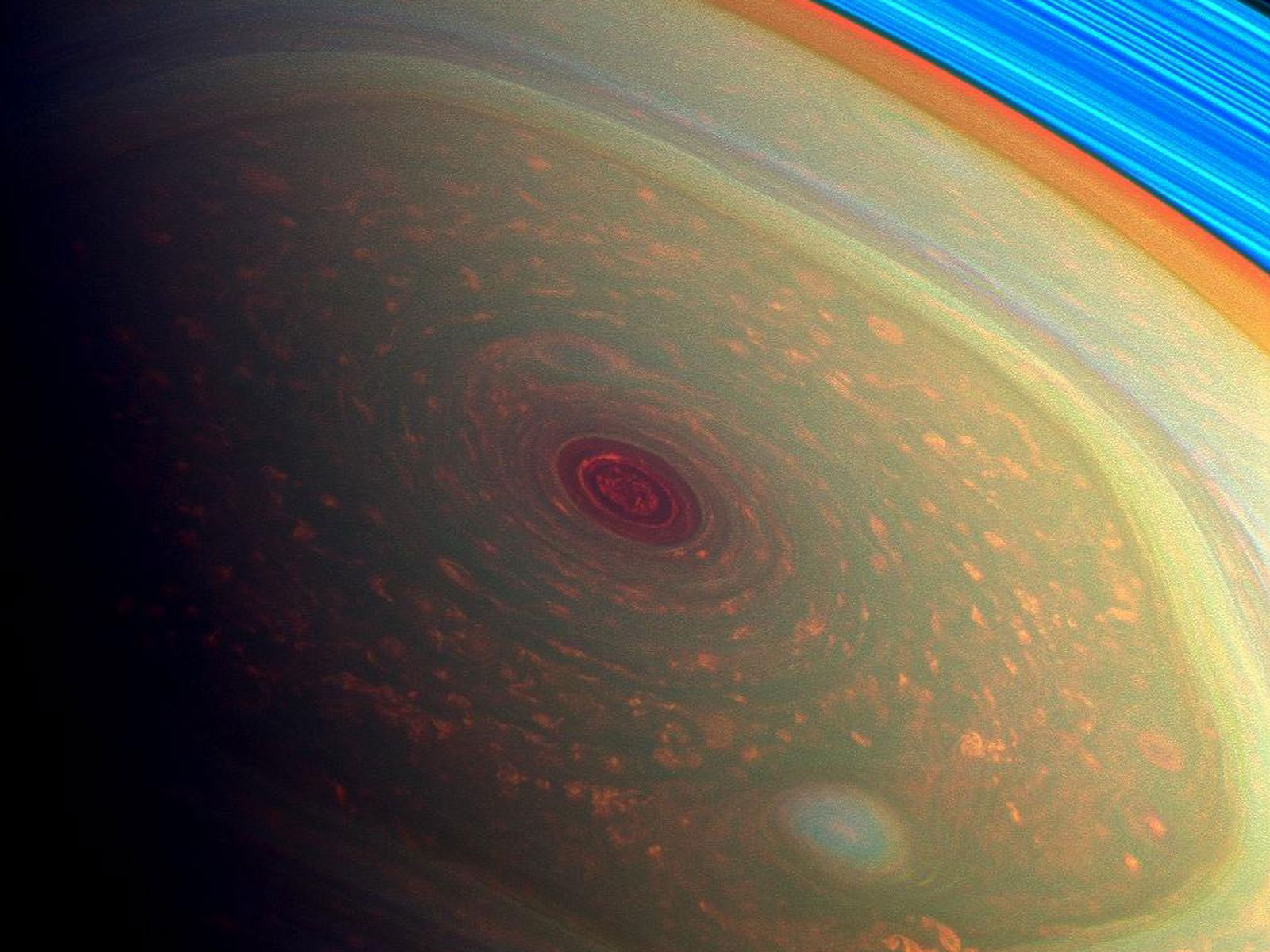 Saturn cassini polar vortex storm 2013